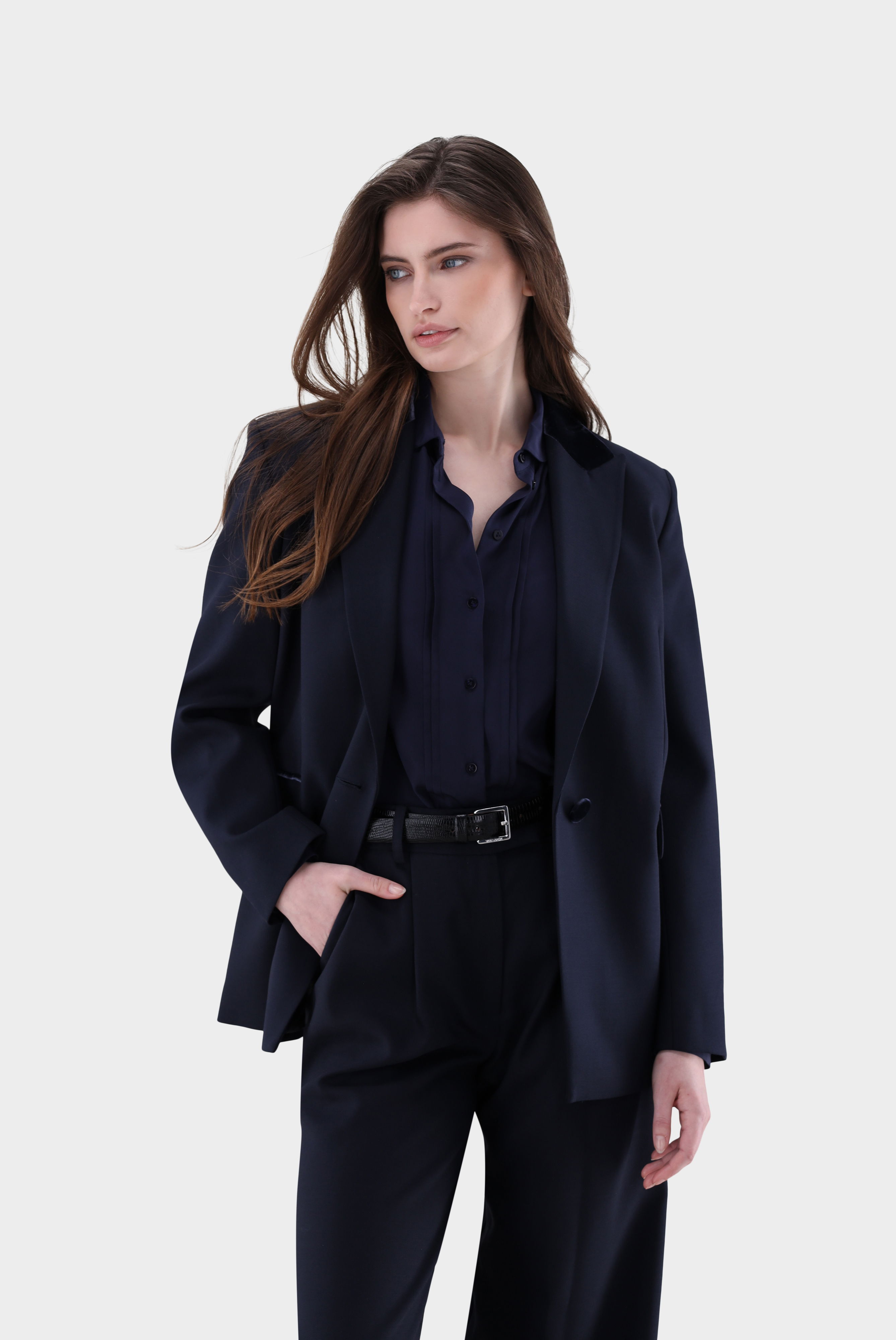 Blazer mit geradem Saum und Samt-Detail