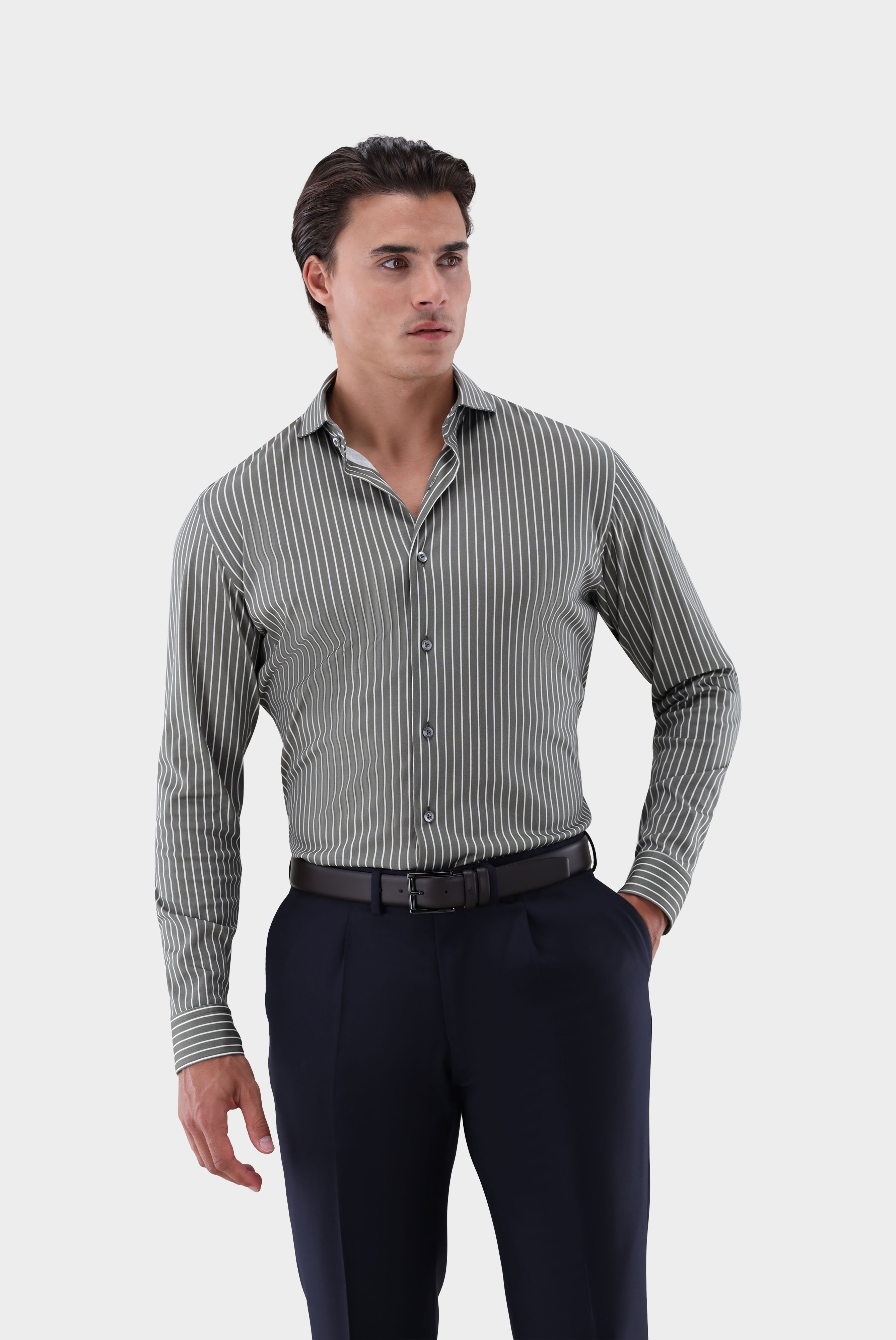 Jerseyhemd mit Nadelstreifen Tailor Fit