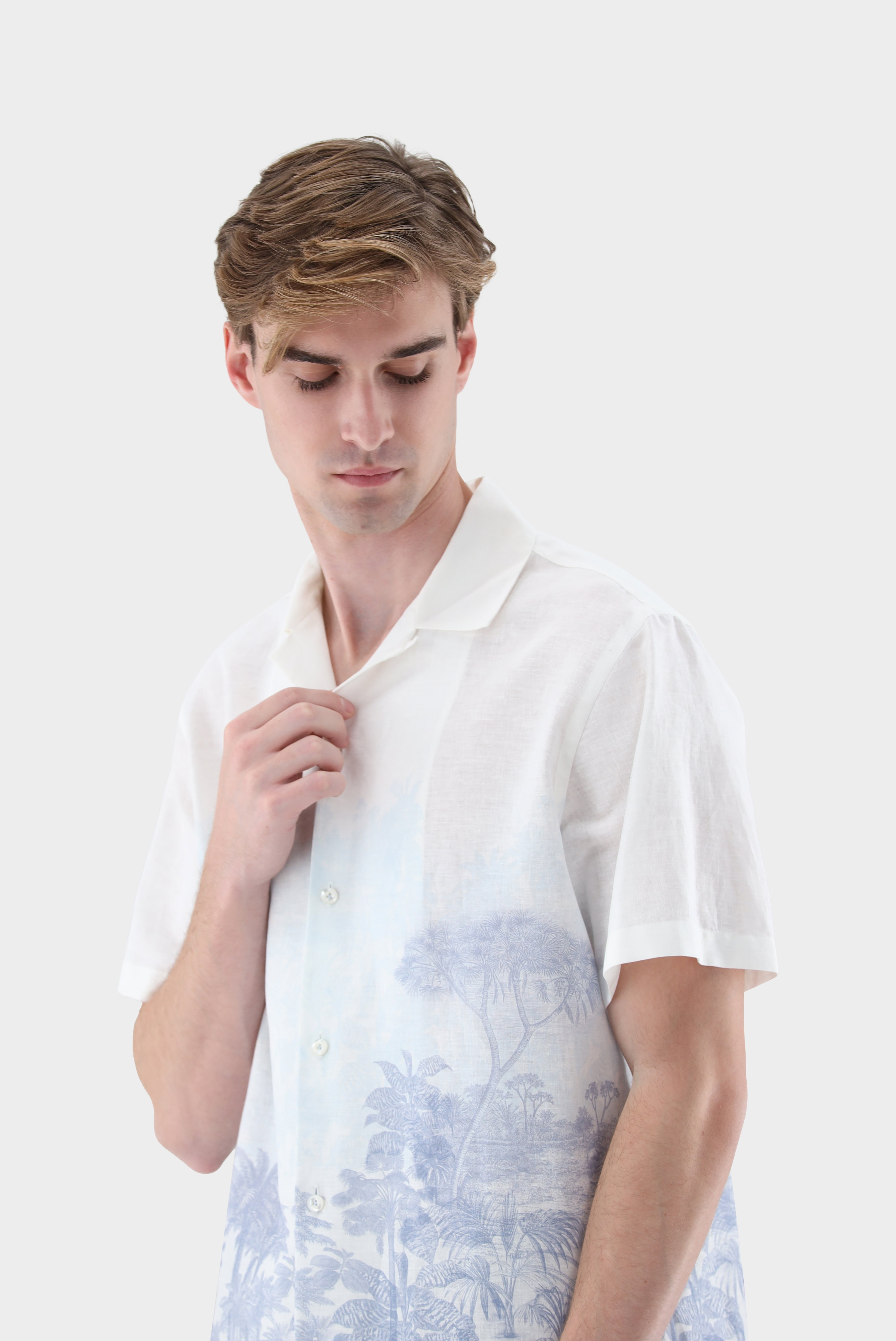 Kurzarm Bowlinghemd aus Leinen mit Druck günstig online kaufen