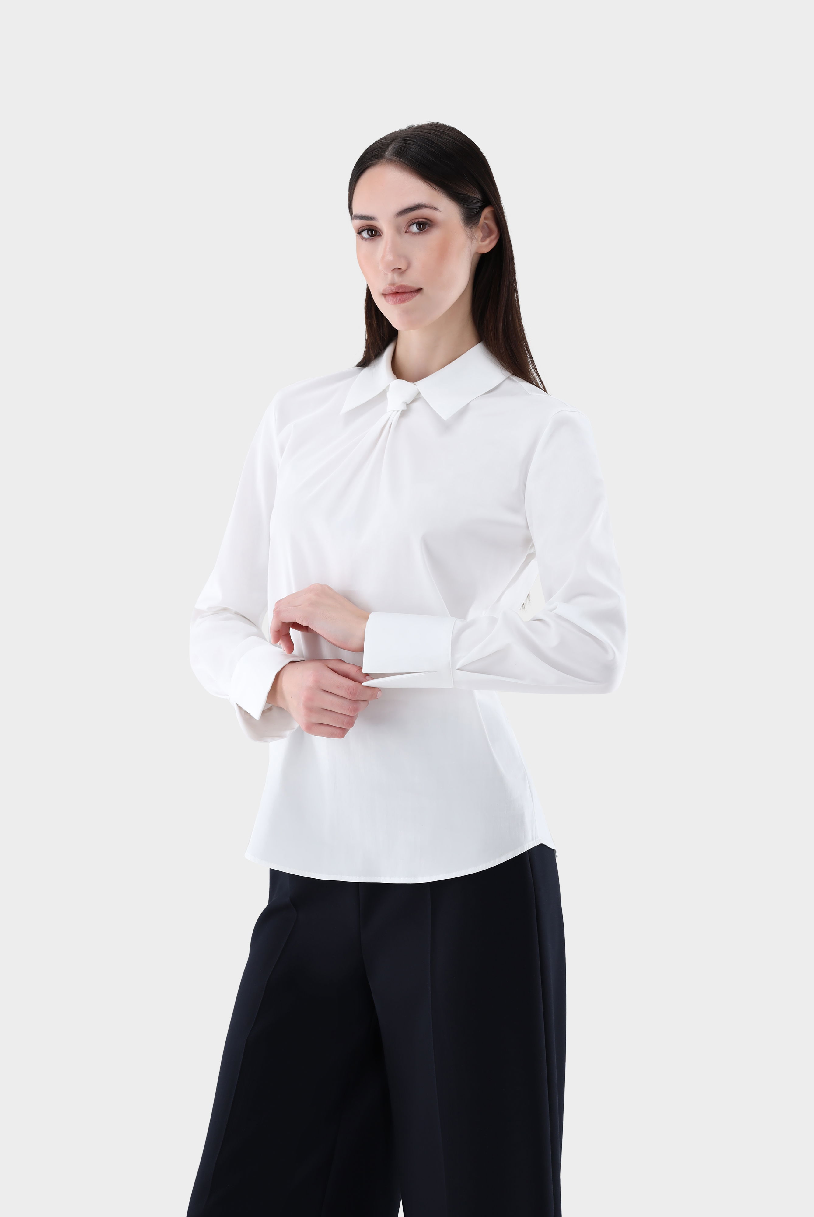 Fitted Slip-on Blouse with Tie Knot Detail