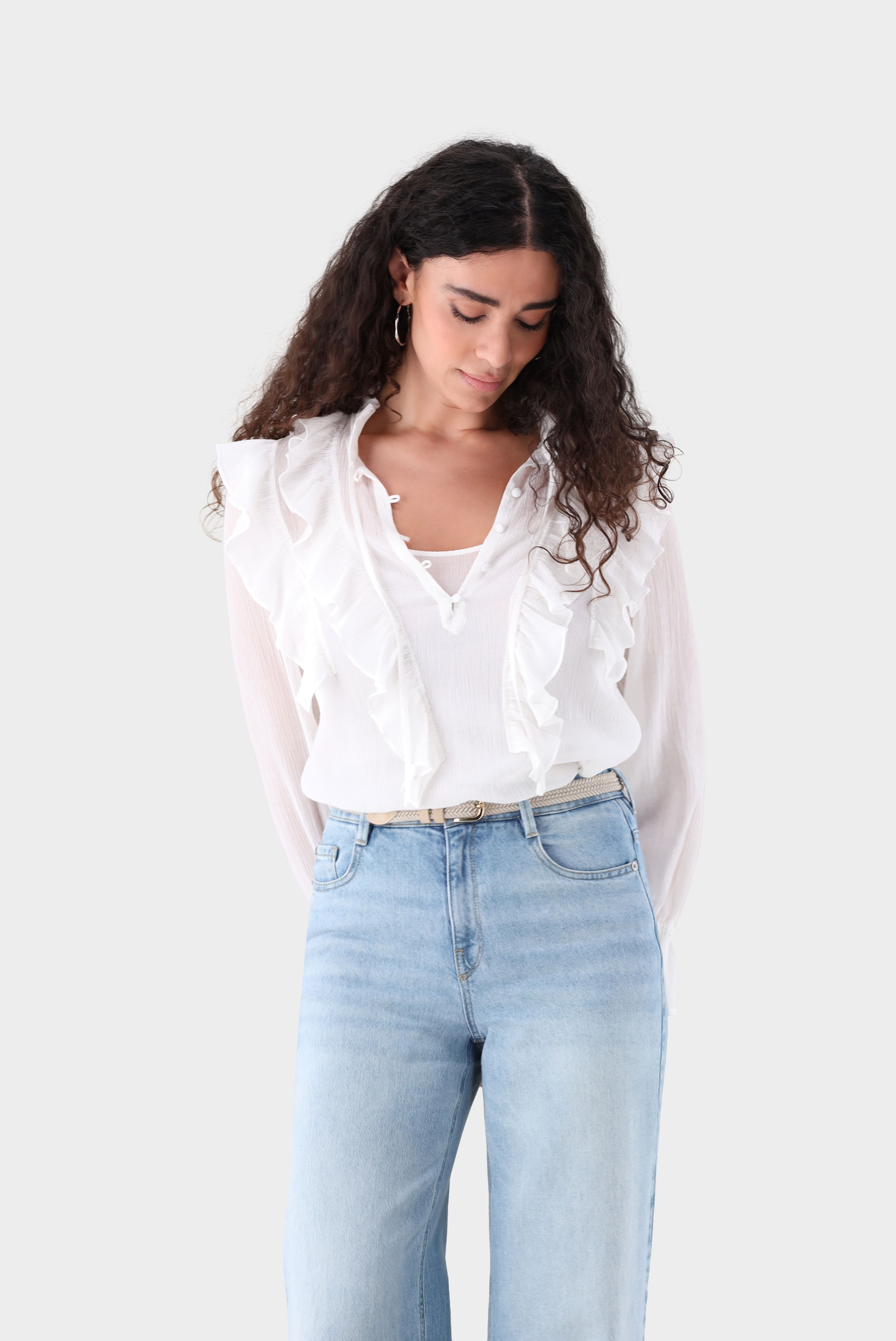 Schlupfbluse mit Rüschen