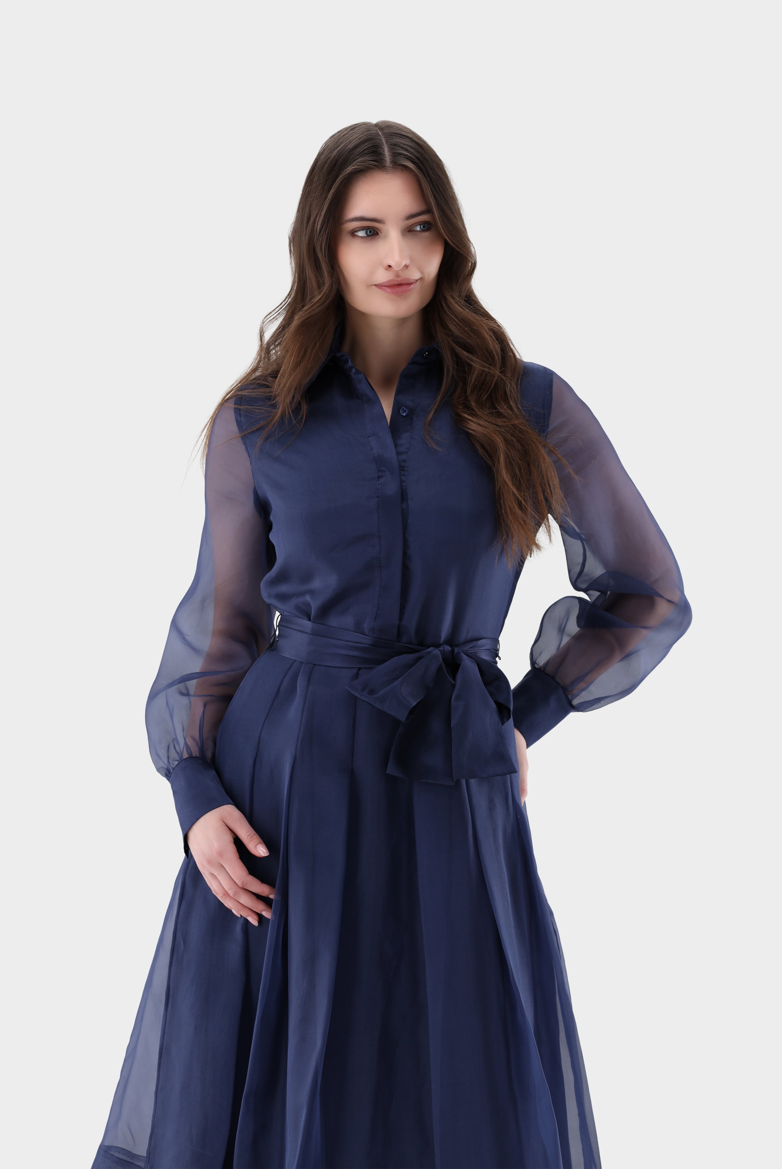 Midi-Hemdblusenkleid doppellagig mit Seide