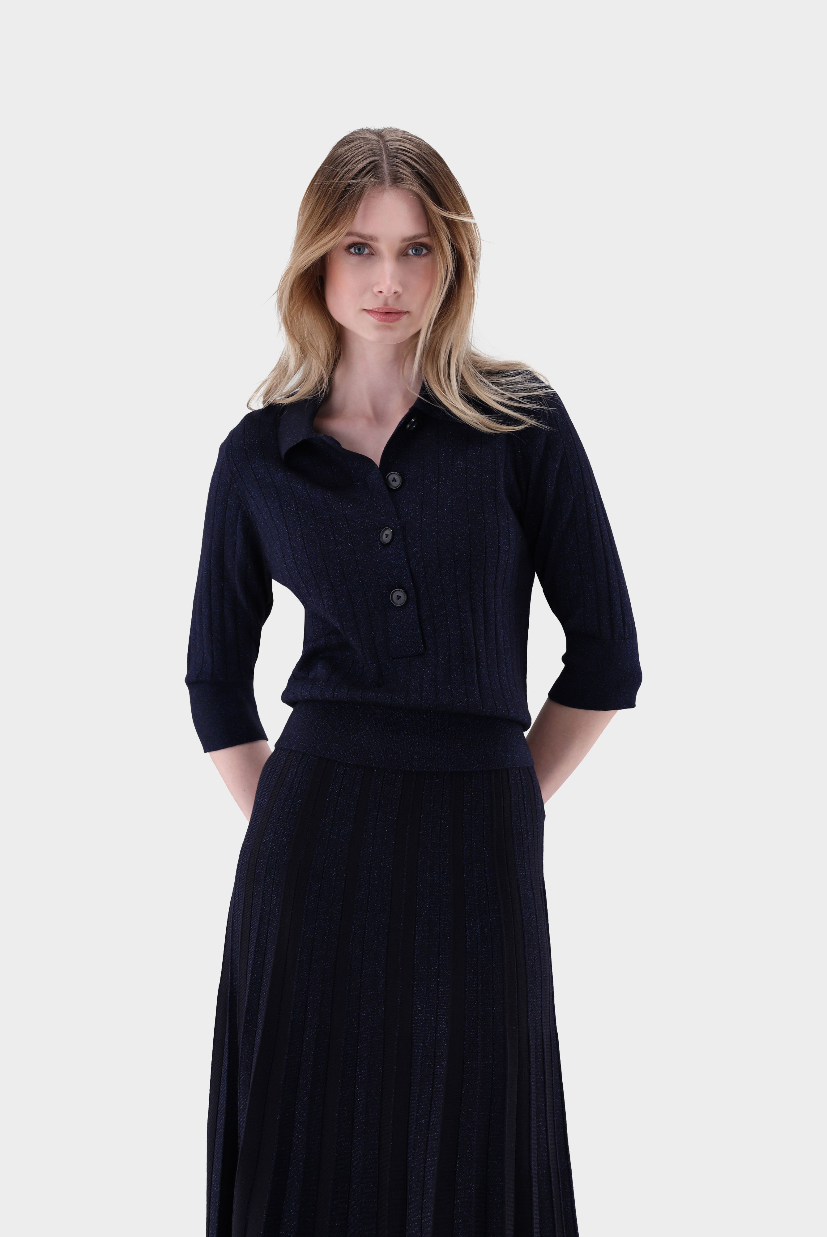 Poloshirt gestrickt mit Merino und Lamé