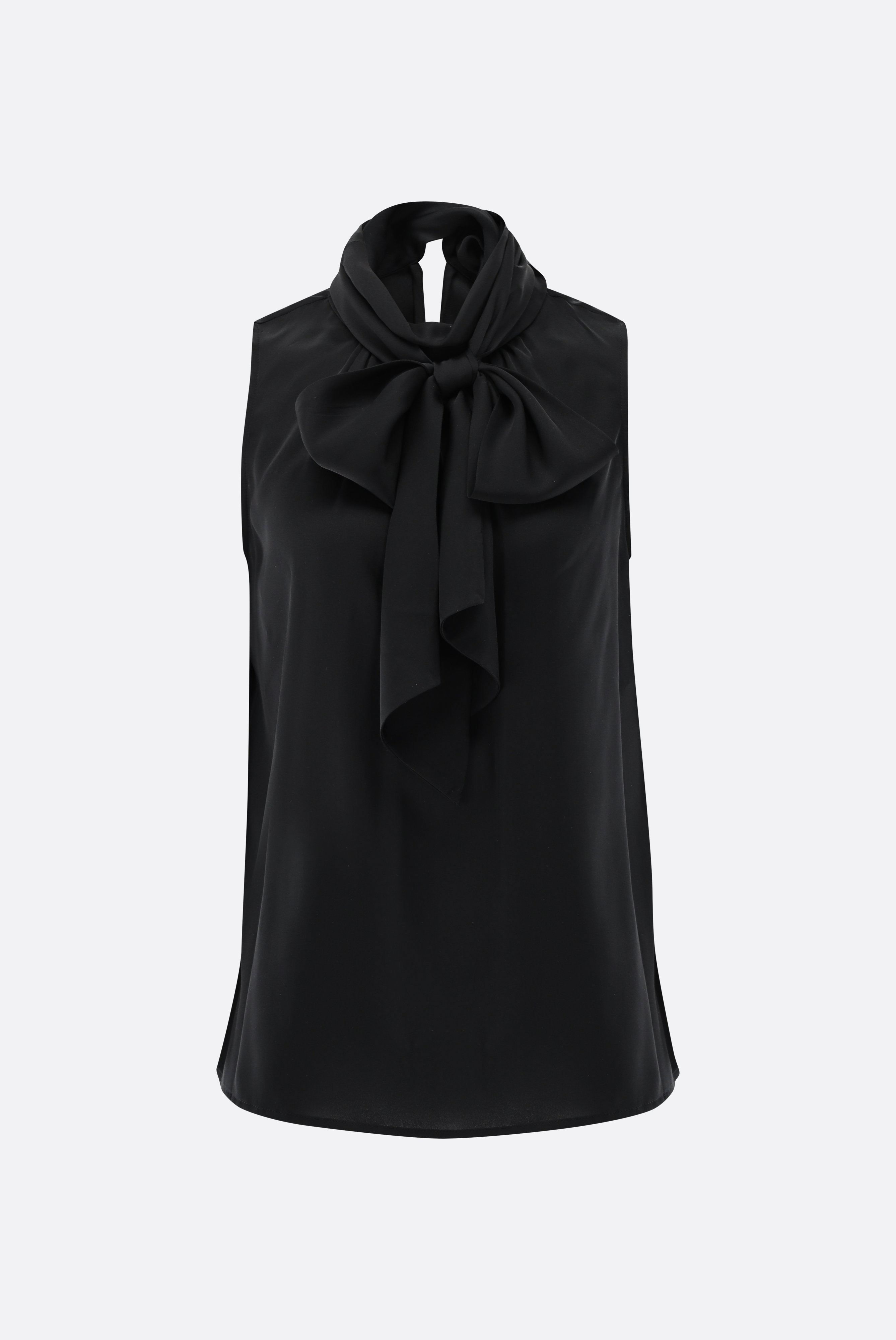 Sleeveless silk blouse with bow detail