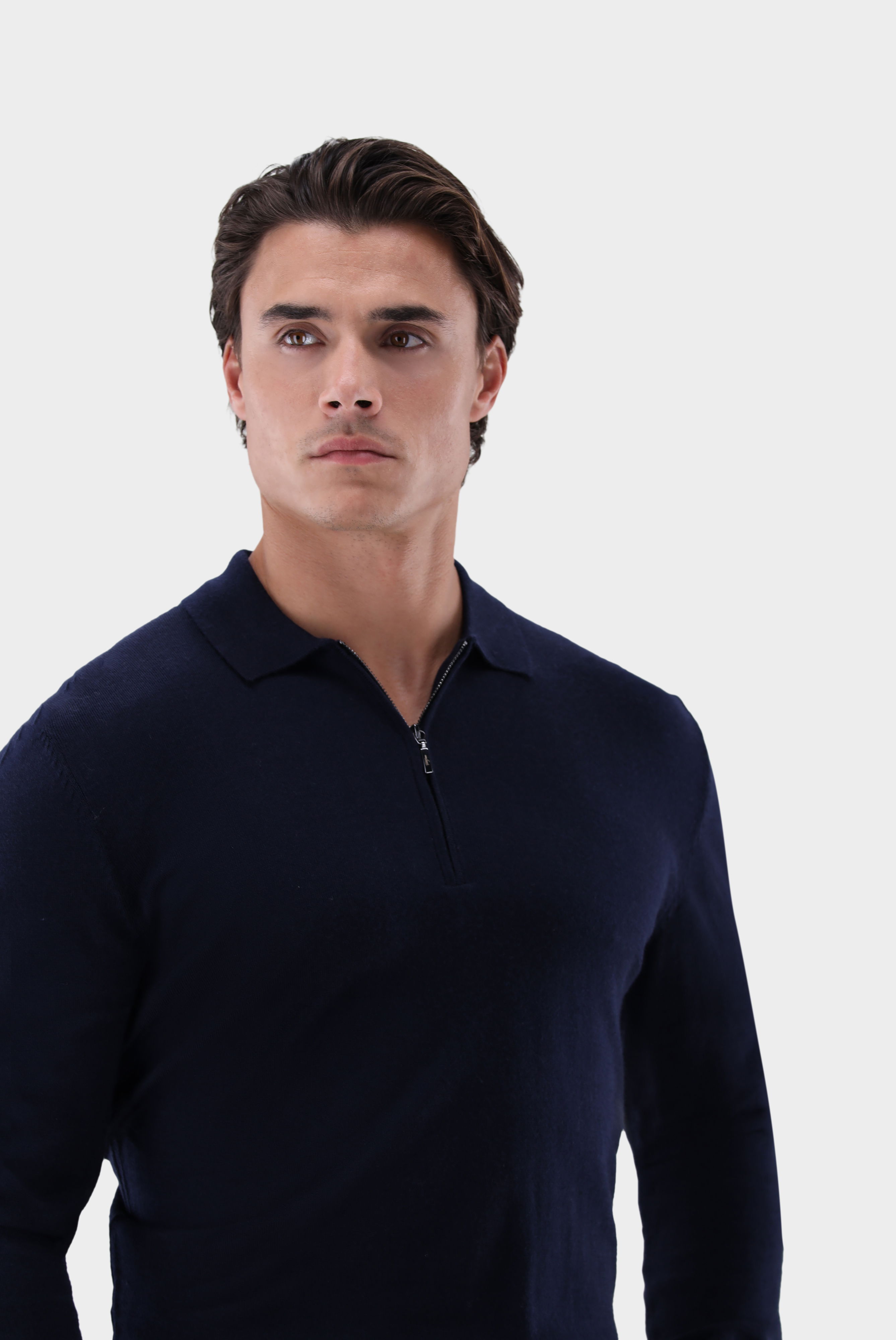 Poloshirt Langarm mit Reißverschluss aus merzerisierter Wolle günstig online kaufen