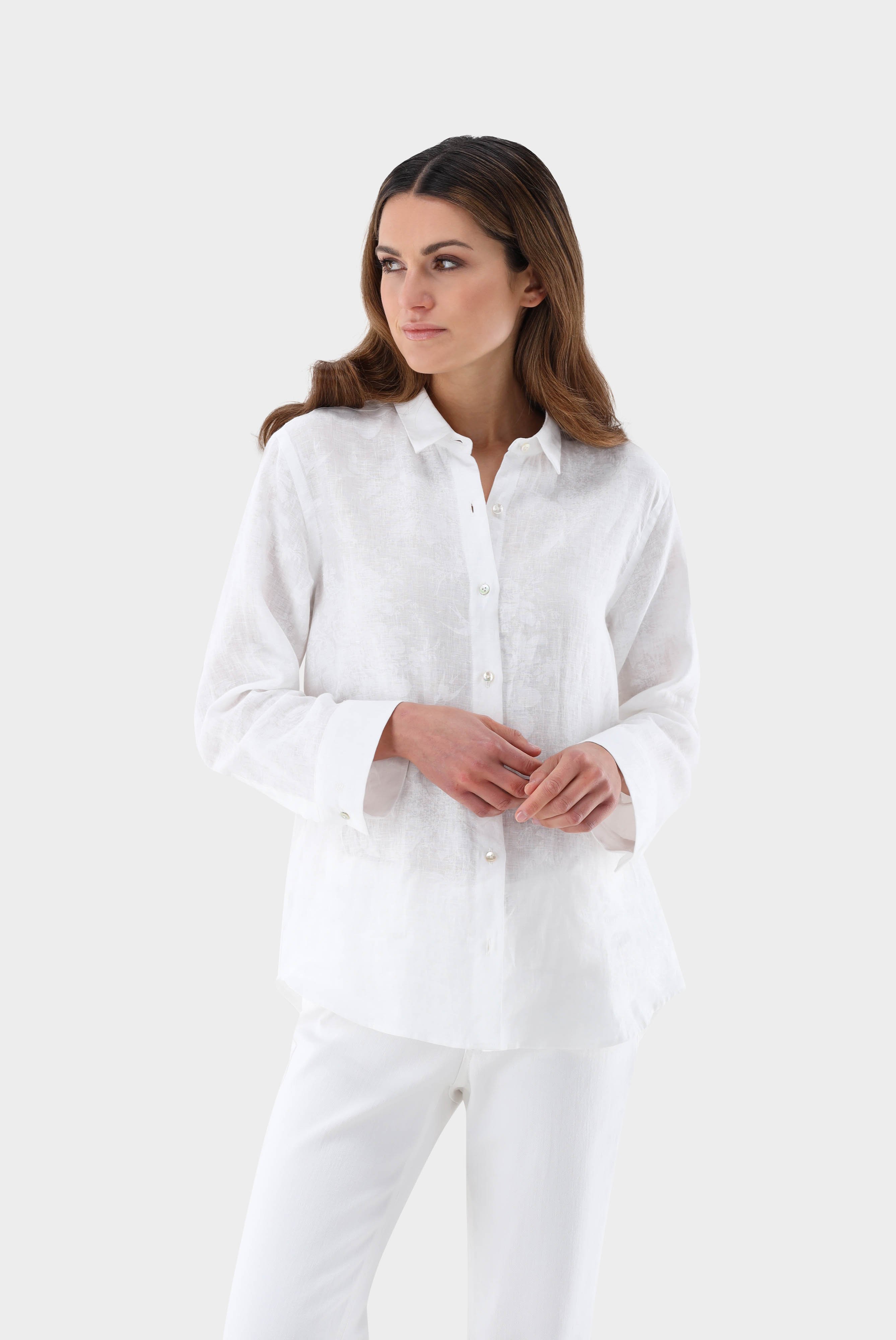 Linen shirt blouse with tonal print