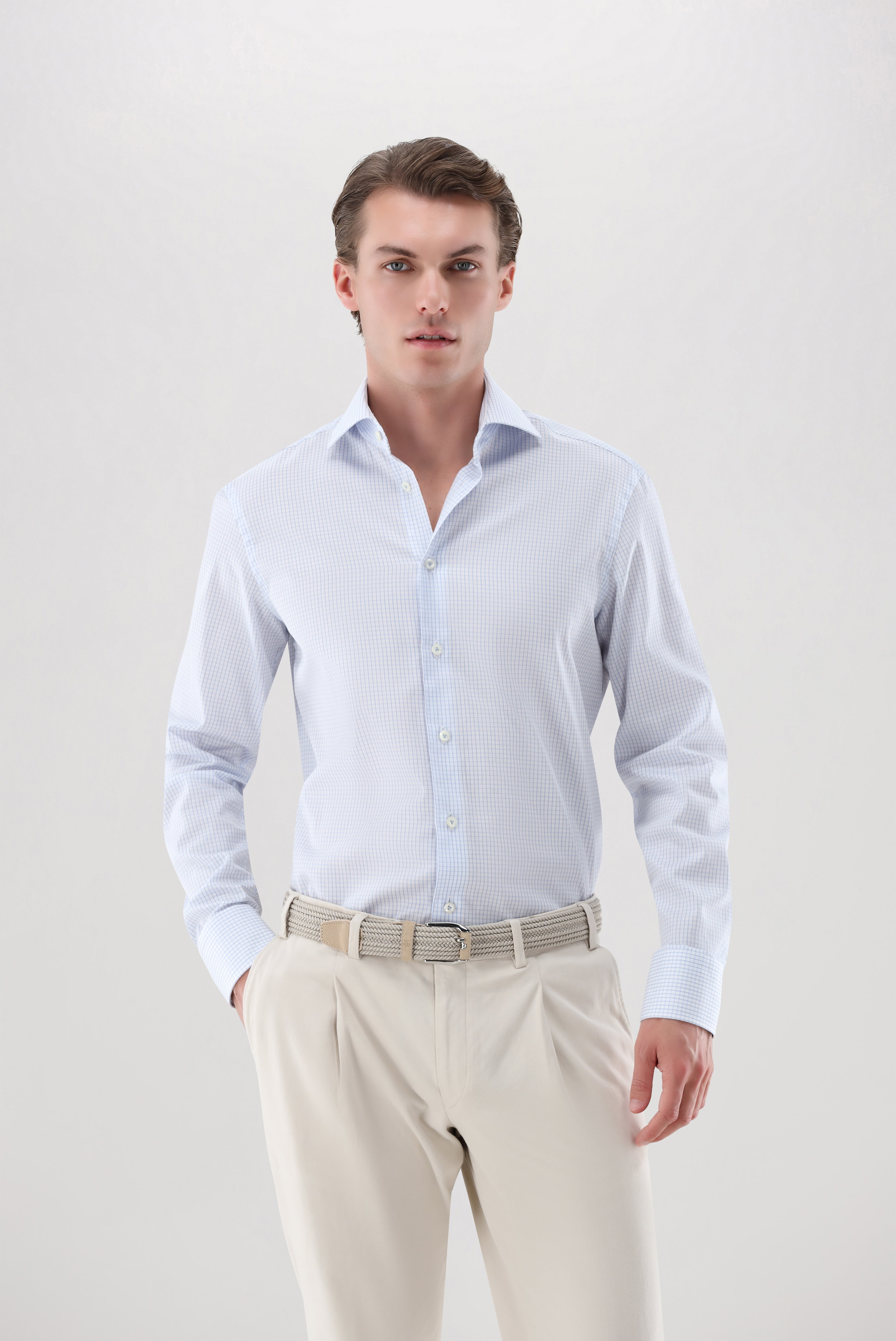 Checked Dobby Shirt with Shark Collar