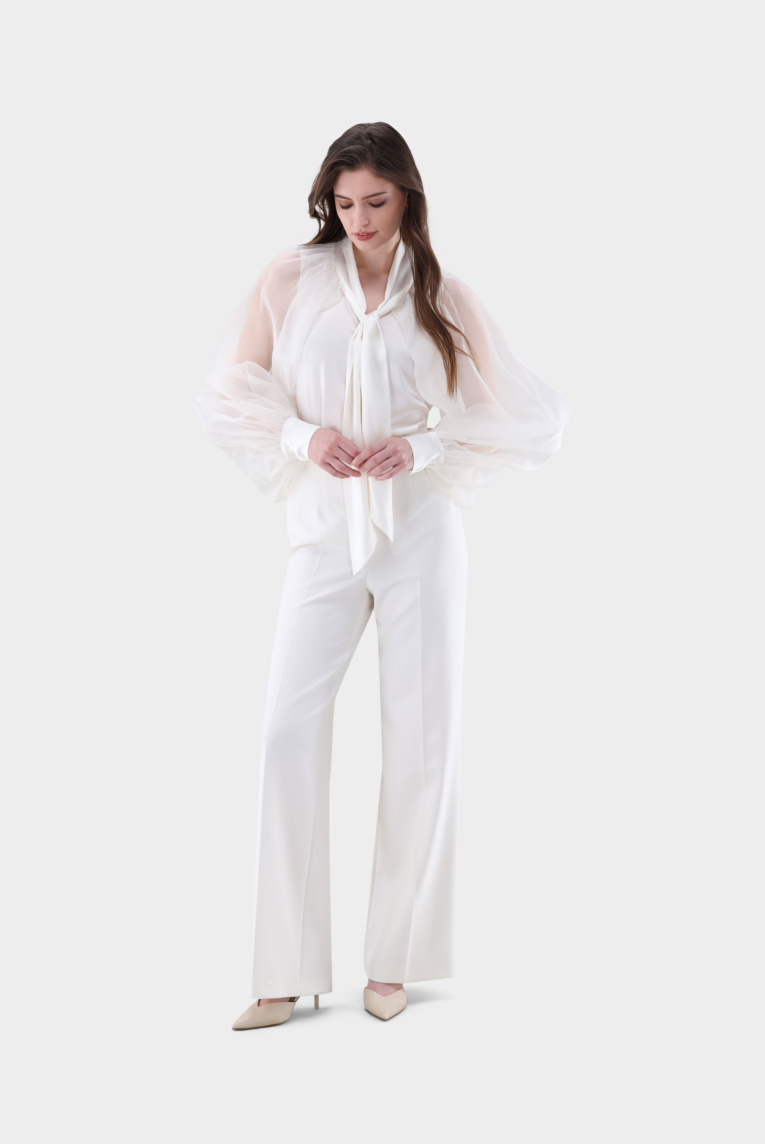 Bluse aus Seide mit voluminösen Organza Ärmeln günstig online kaufen