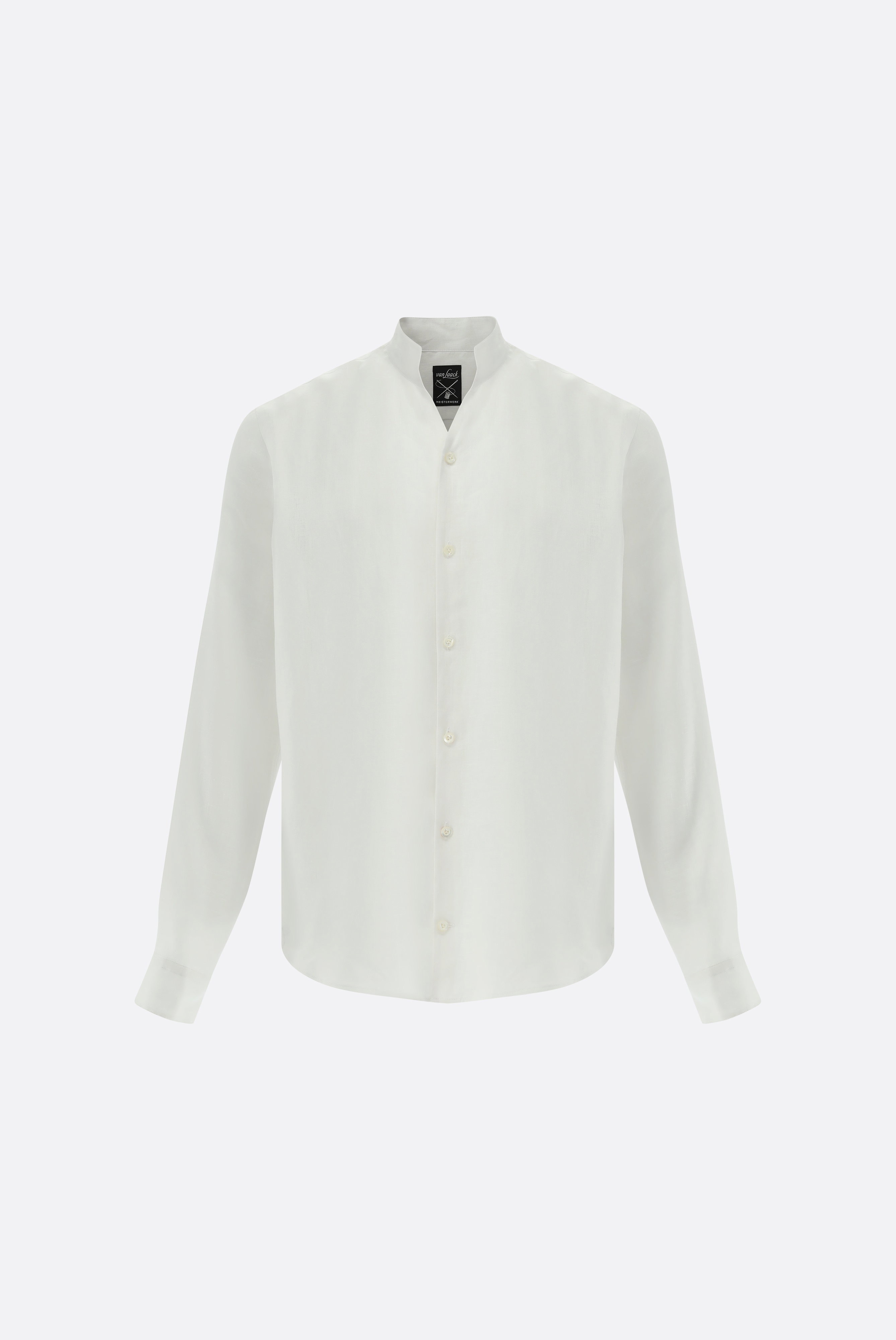 Linen shirt with stand-up collar