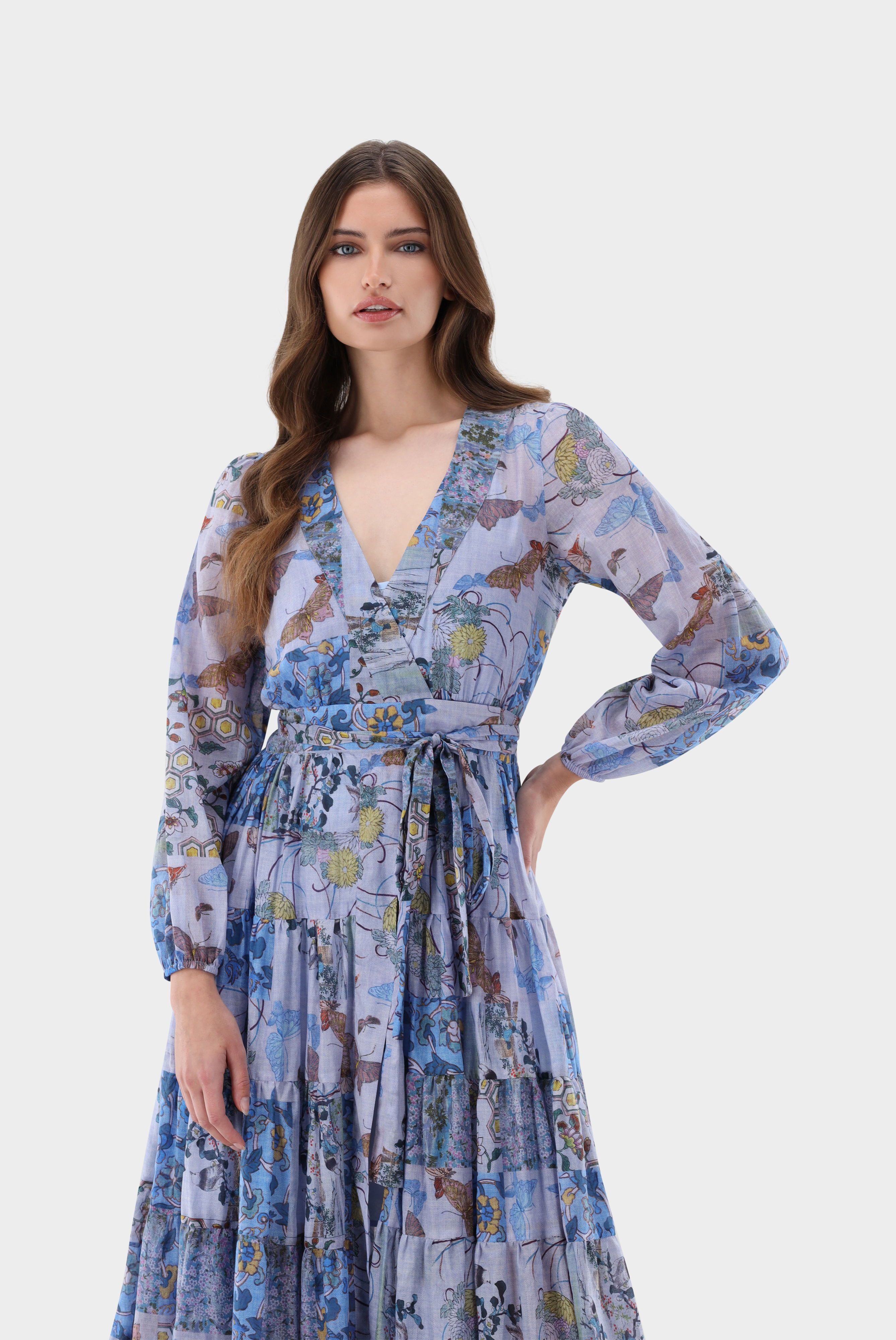 Midi-Wickelkleid mit Puffärmeln