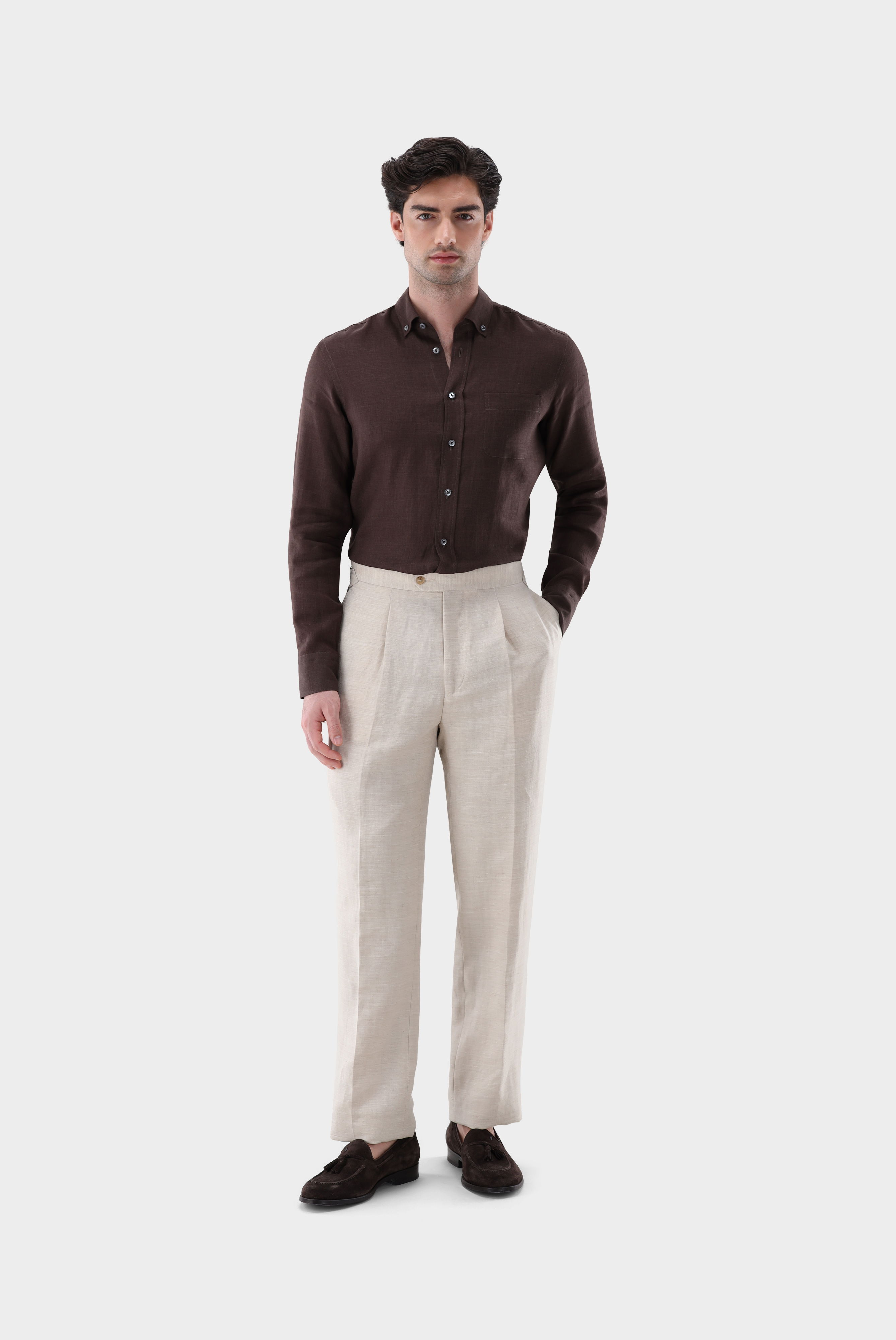 Leinenhemd mit Button-Down Kragen Tailor Fit günstig online kaufen