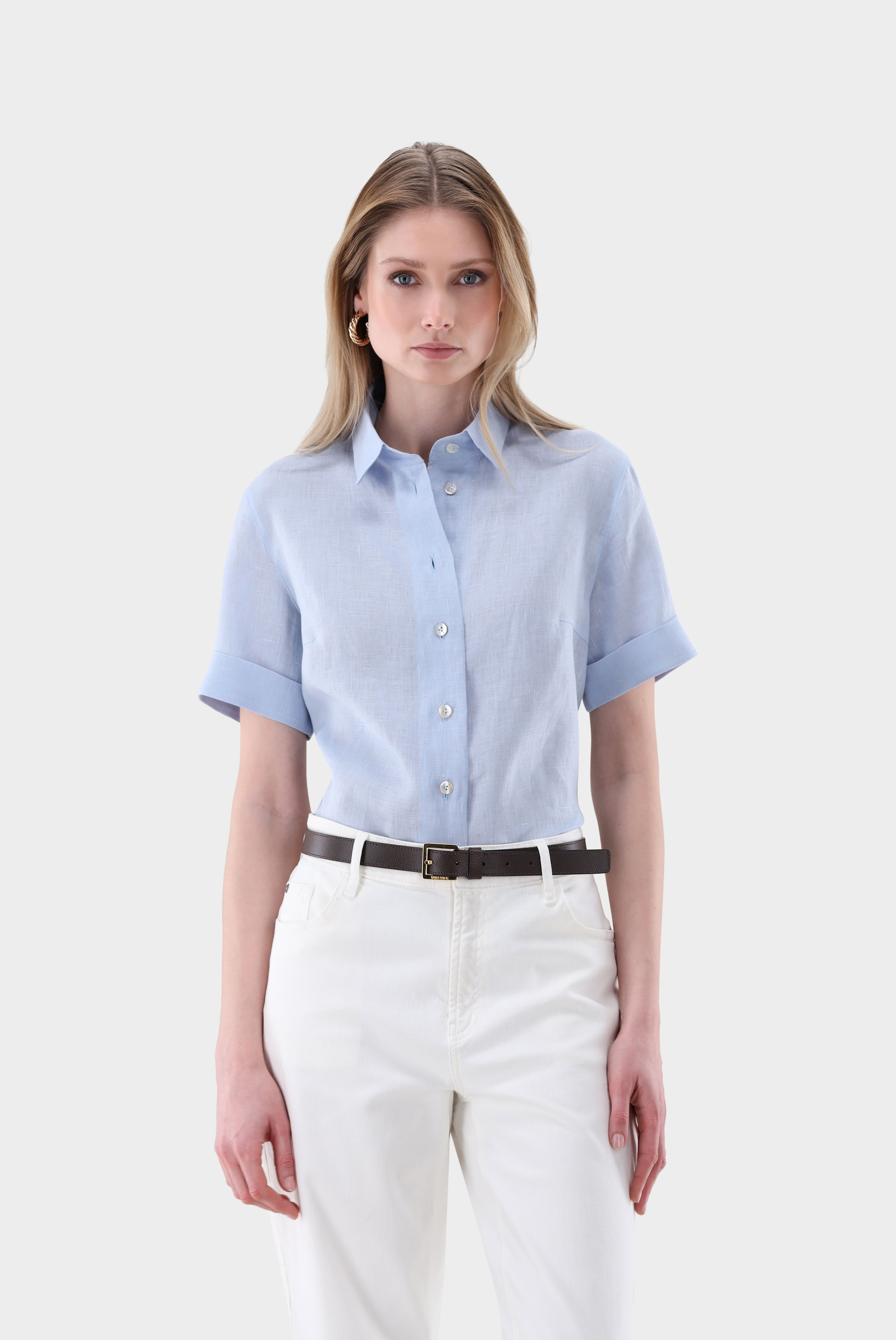 Kurzarm Hemdbluse aus Leinen Boxy Fit