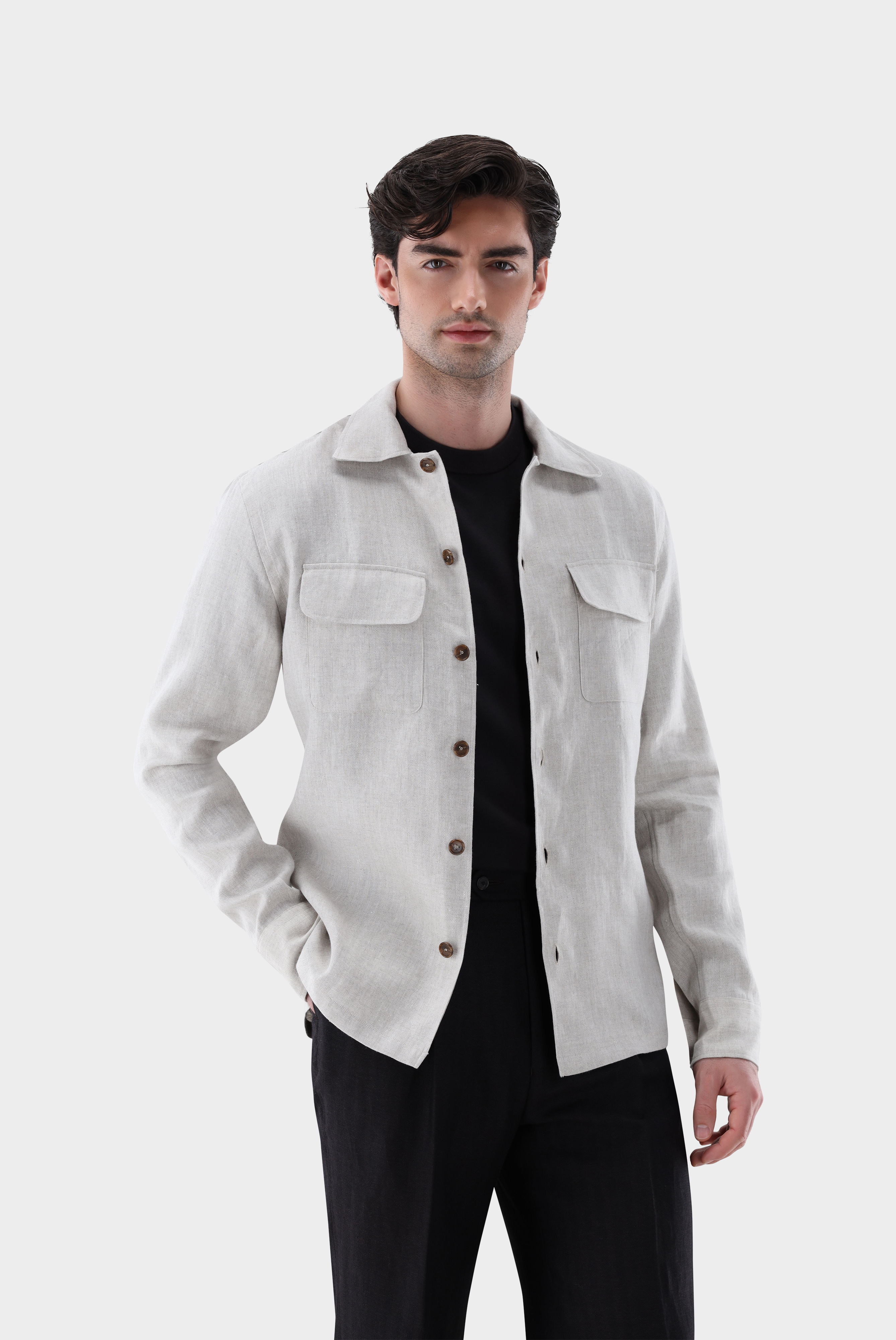 Hemdjacke mit Reverskragen aus Leinen