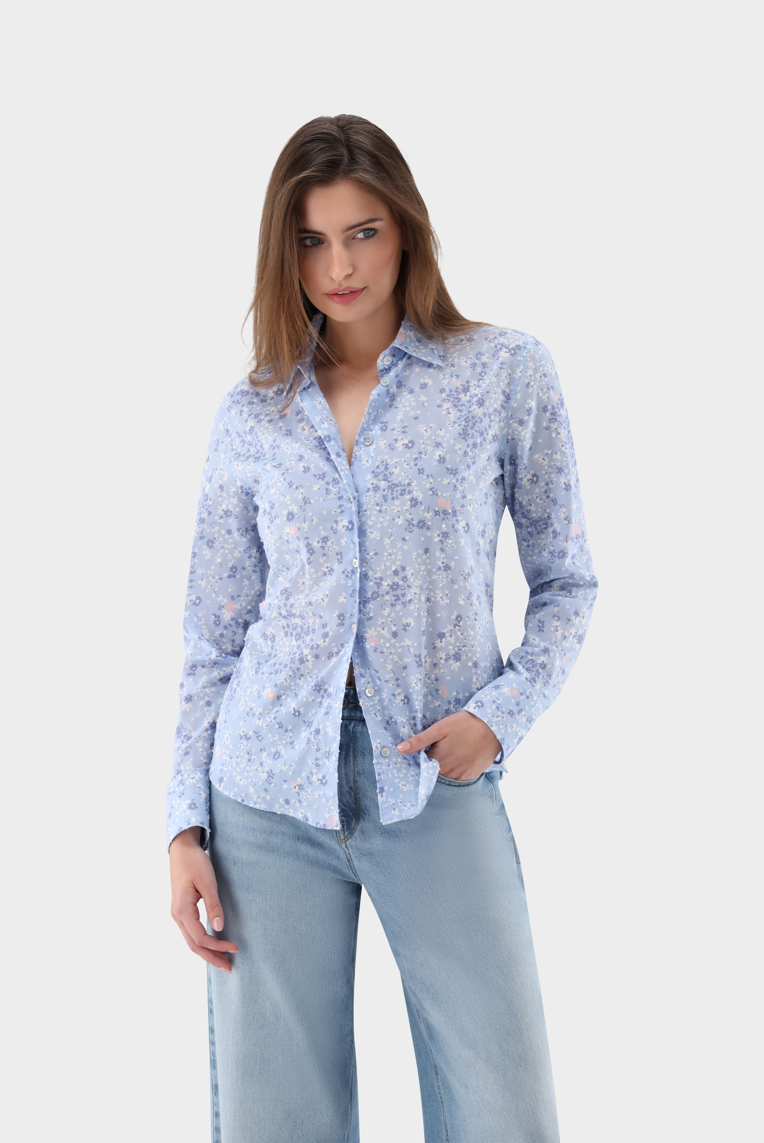 Hemdbluse tailliert aus Baumwoll-Plumetis