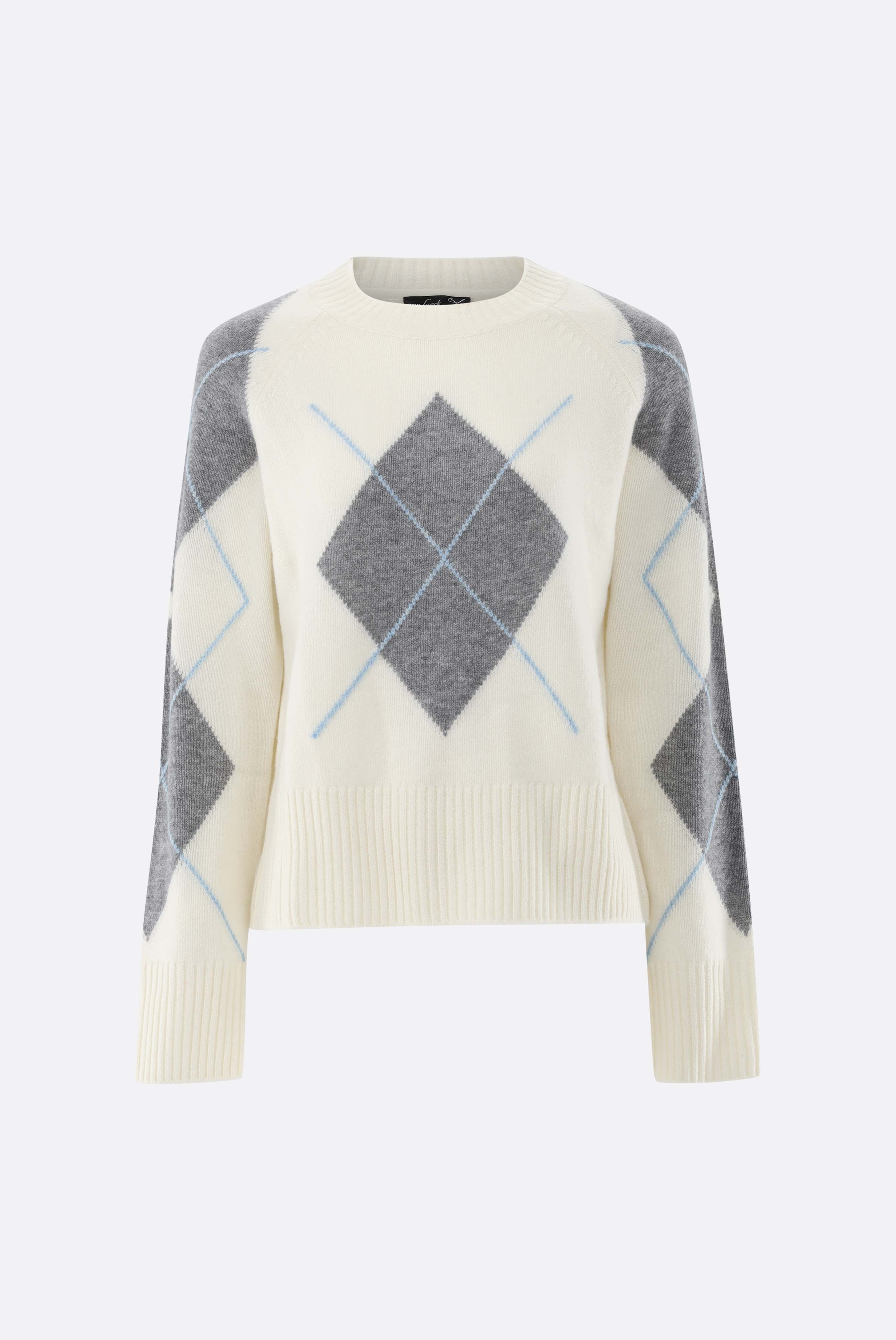Crew-neck sweater with Argyle pattern with cashmere