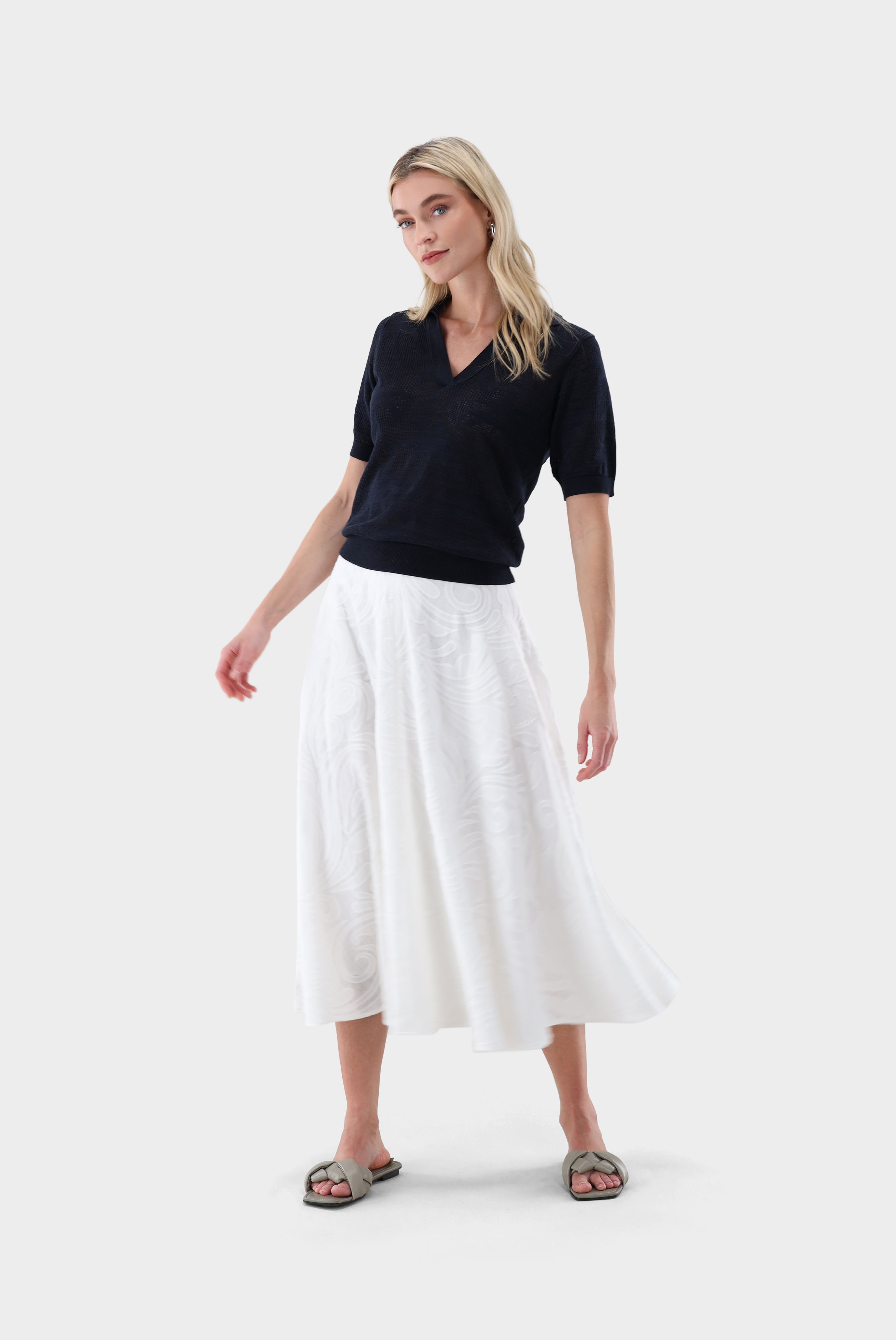 Poloshirt aus Ajoure Strick mit Palmen Design günstig online kaufen