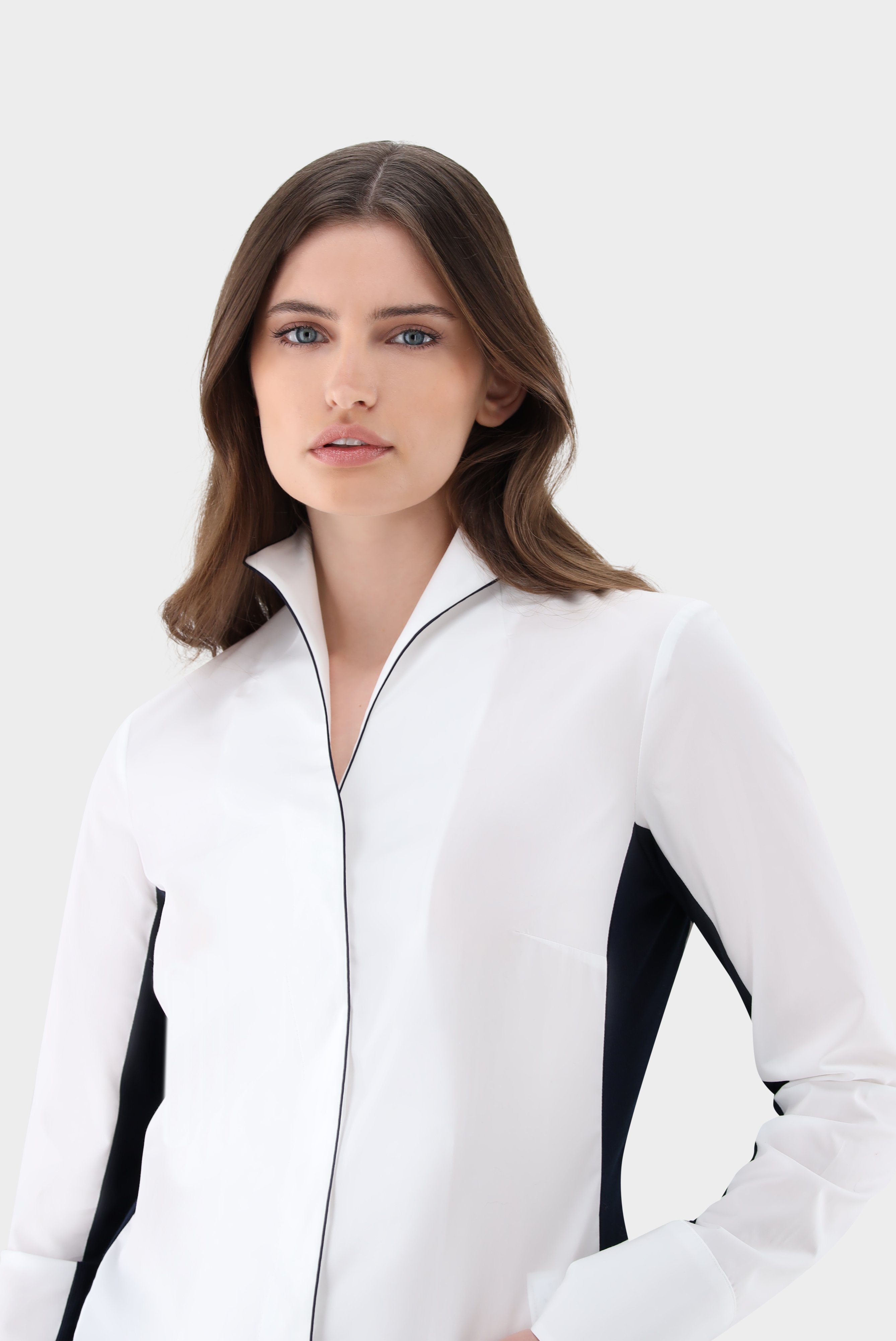 Business Blouses+Hybrid Chalice Collar Blouse with Side Jersey Insert+05.515R.2K.160049.007.44