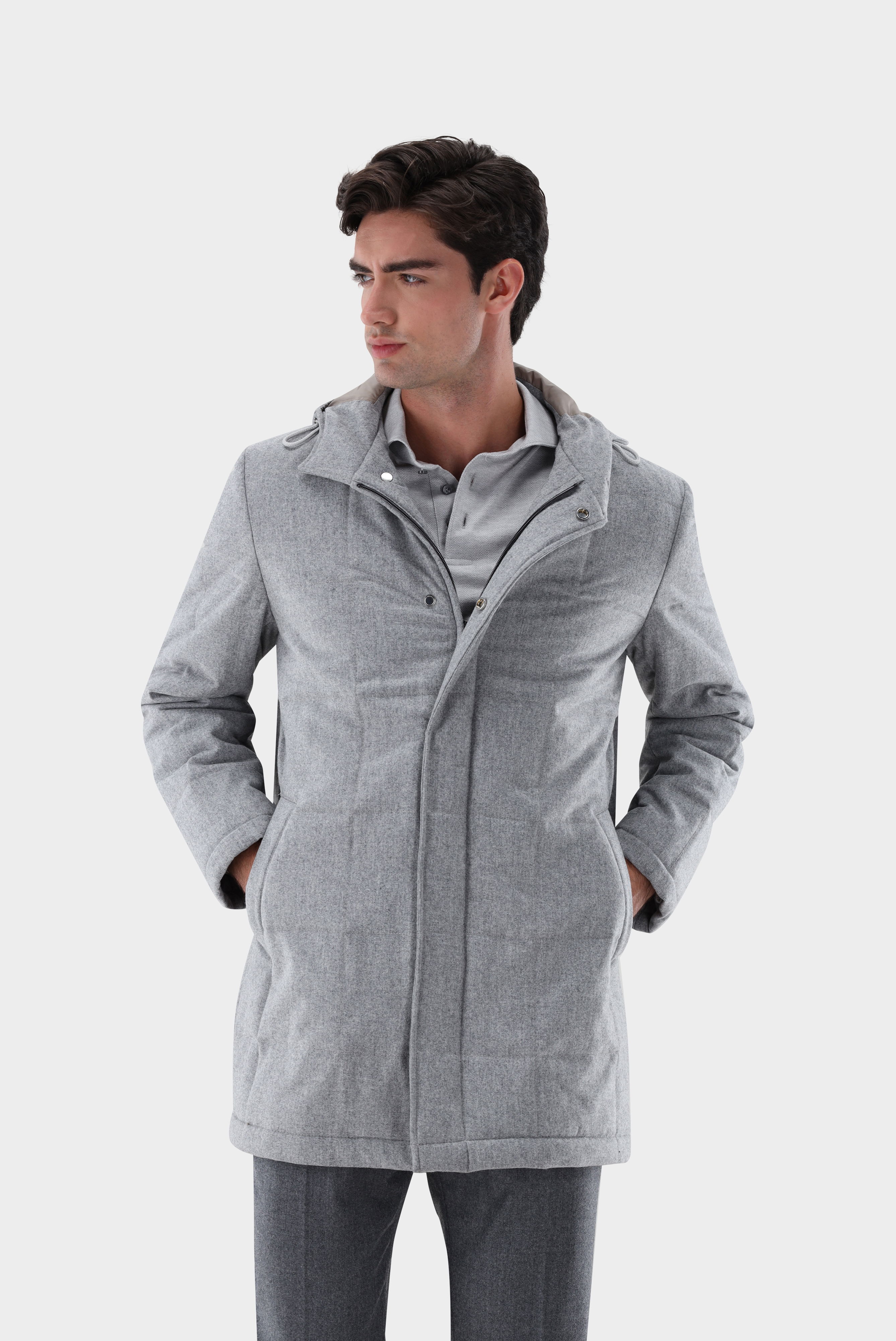 Steppparka aus Wollflanell mit Kontrastdetails