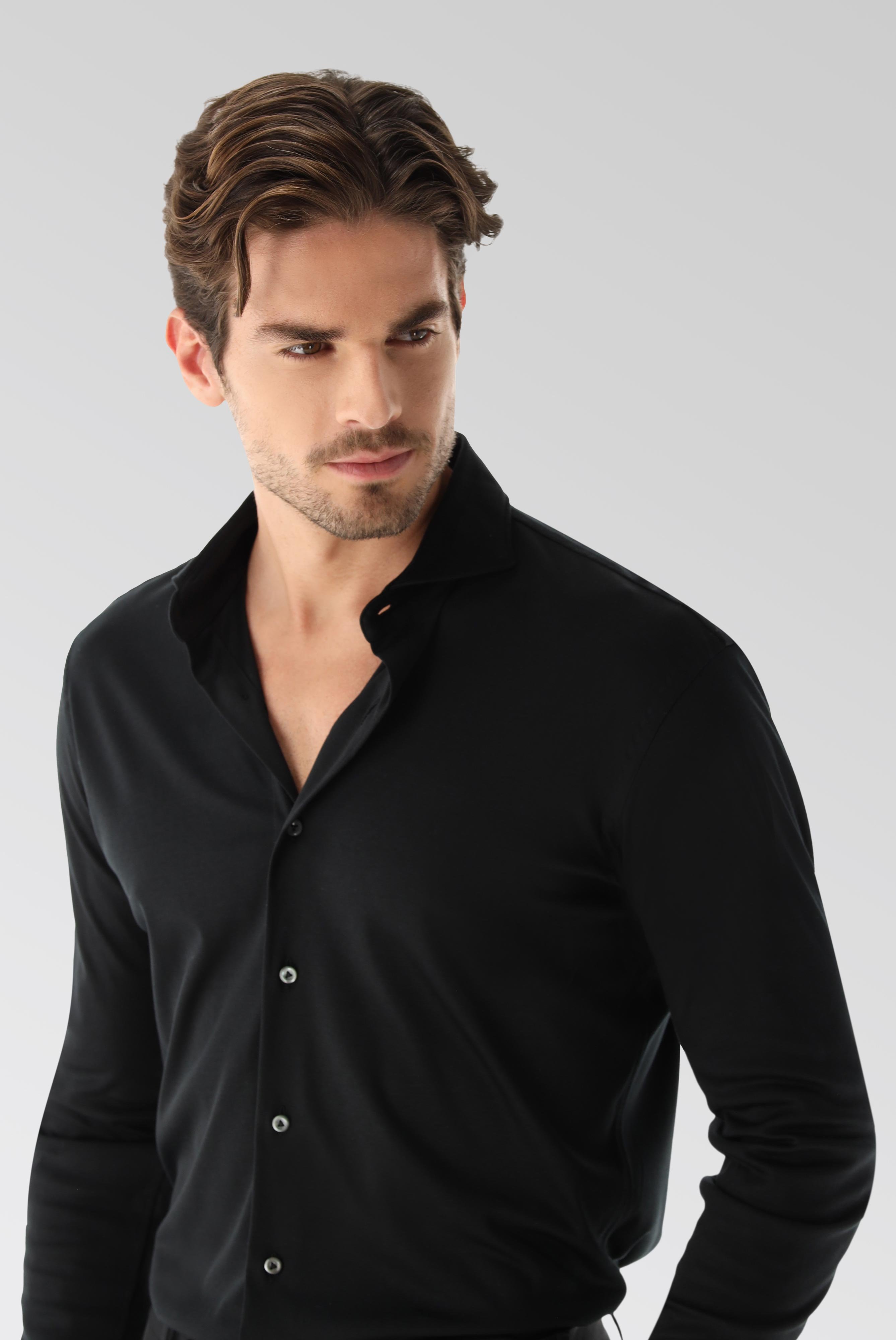 Bügelleichte Hemden+Jersey Hemd mit glänzender Optik Tailor Fit+20.1683.UC.180031.099.X4L