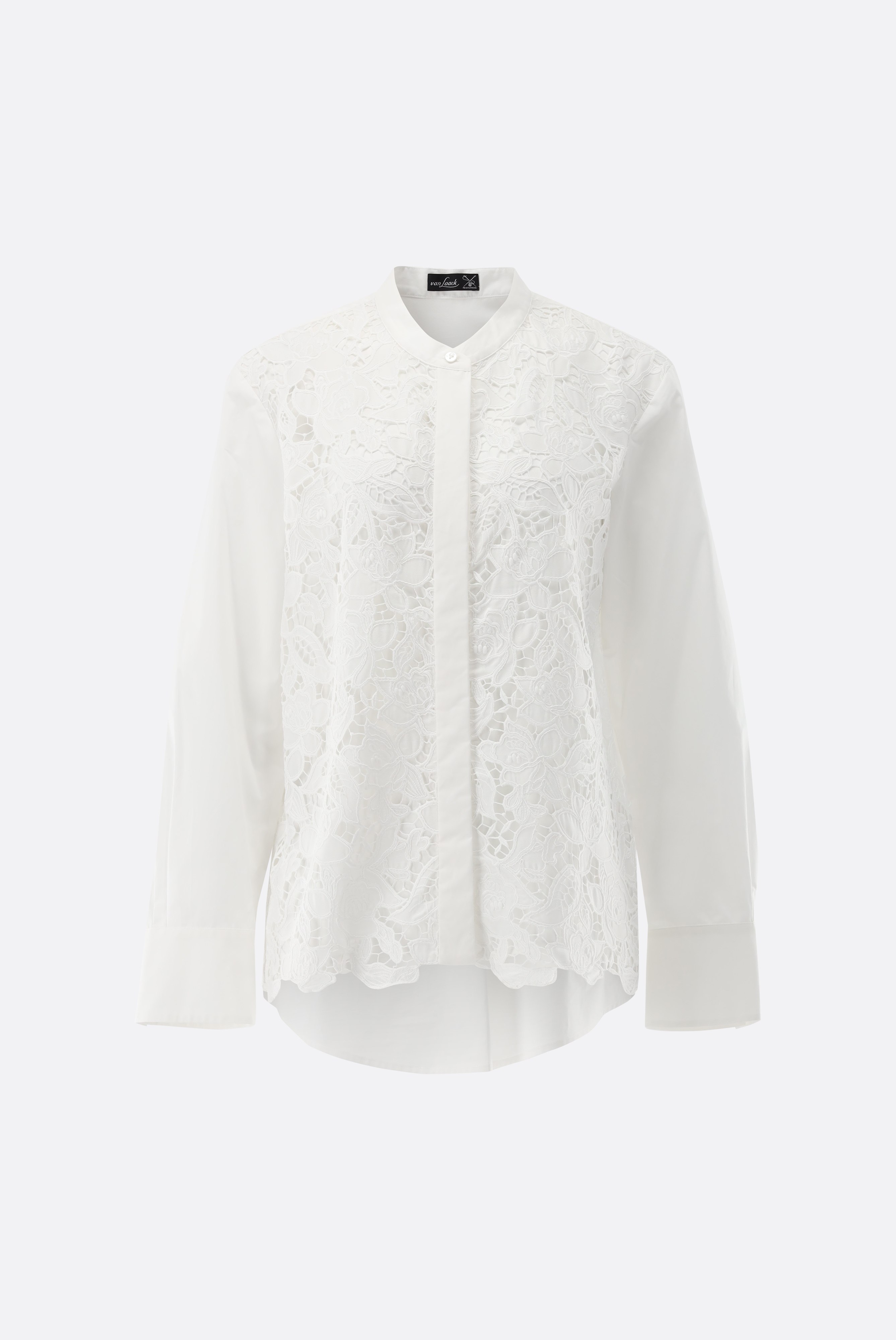 Stehkragenbluse mit Spitze an der Vorderseite günstig online kaufen