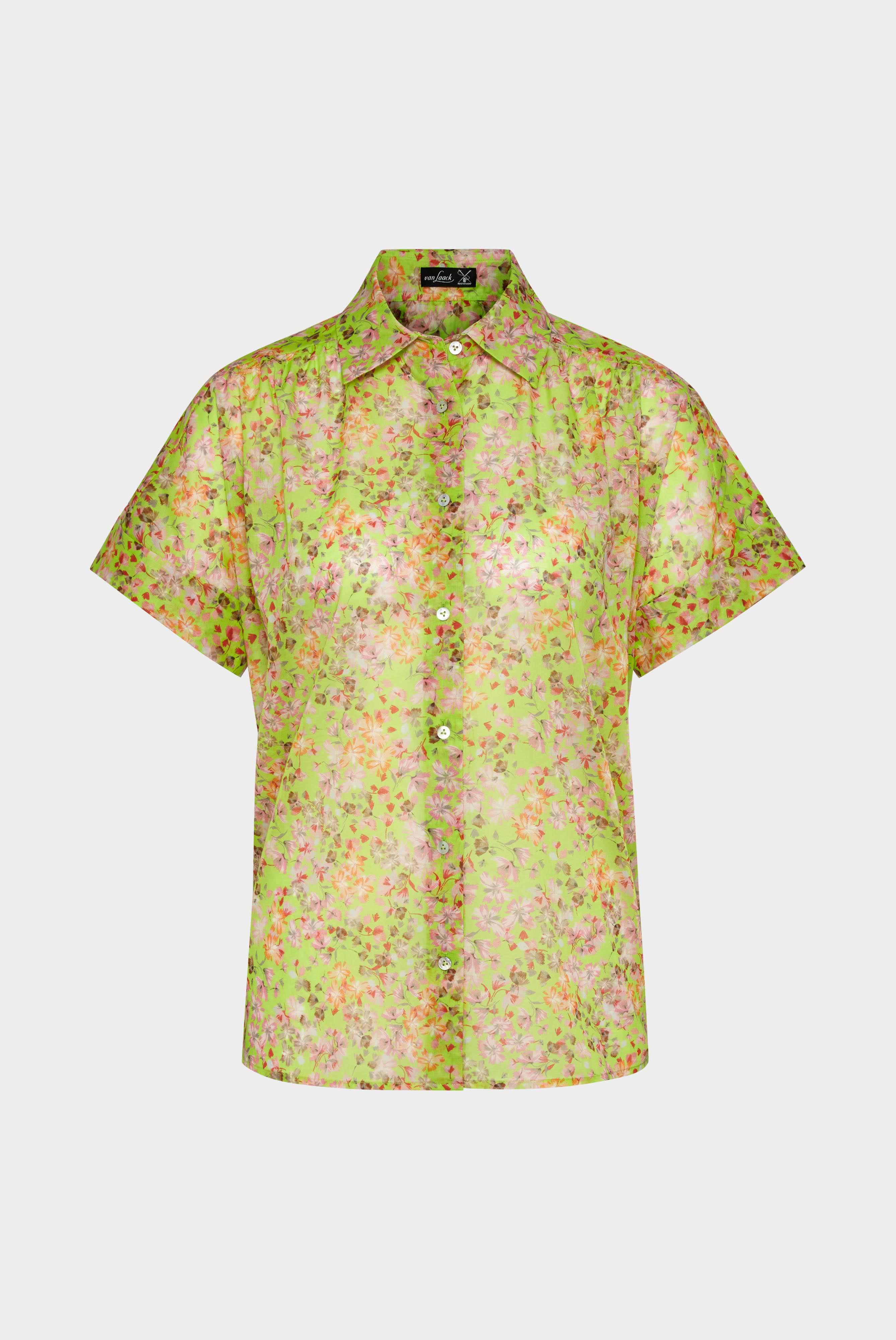 Cotton Short-Sleeved Shirt with Floral Print