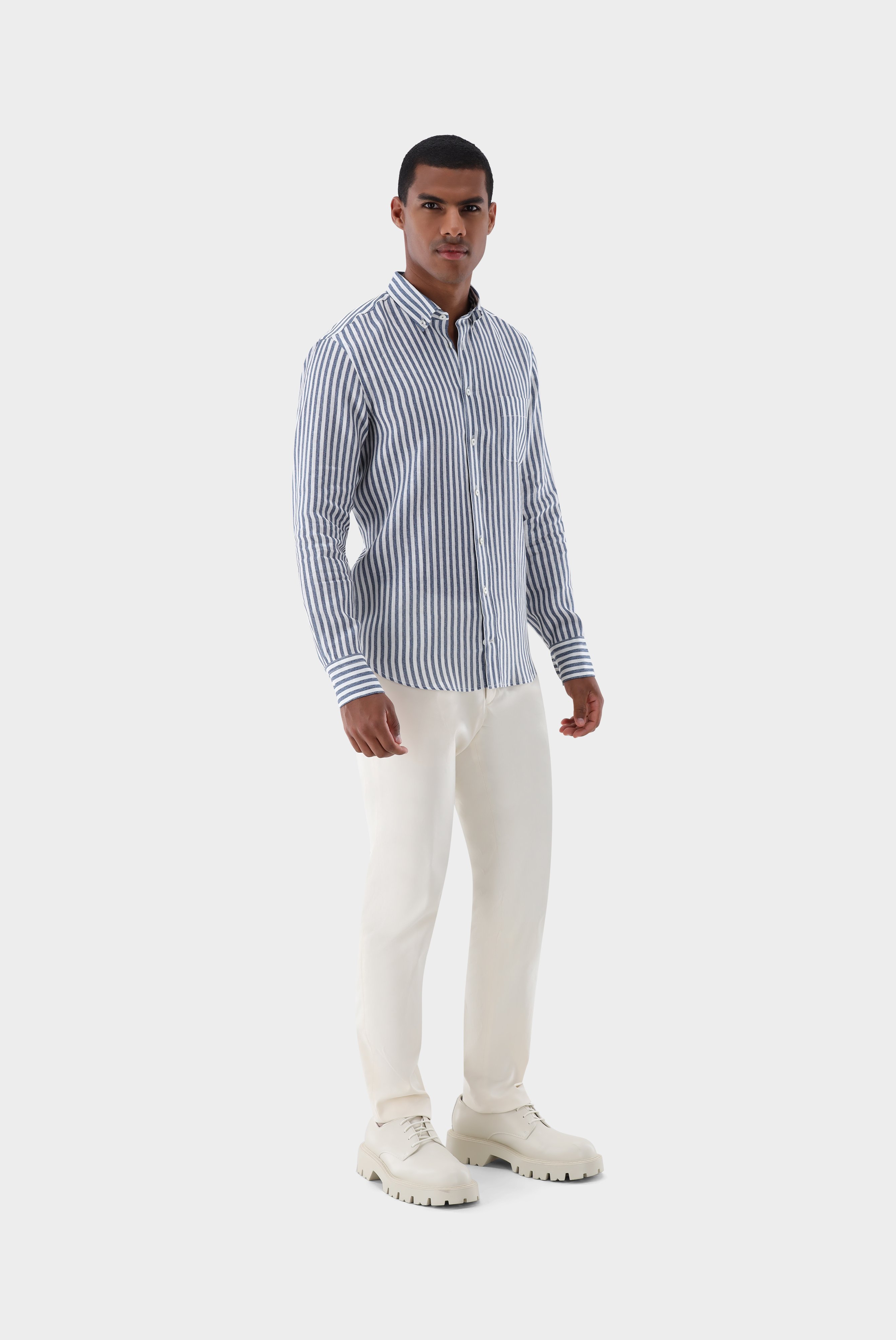 Casual Shirts+Linen Stripe Print Shirt Tailor Fit+20.2013.9V.170352.780.38