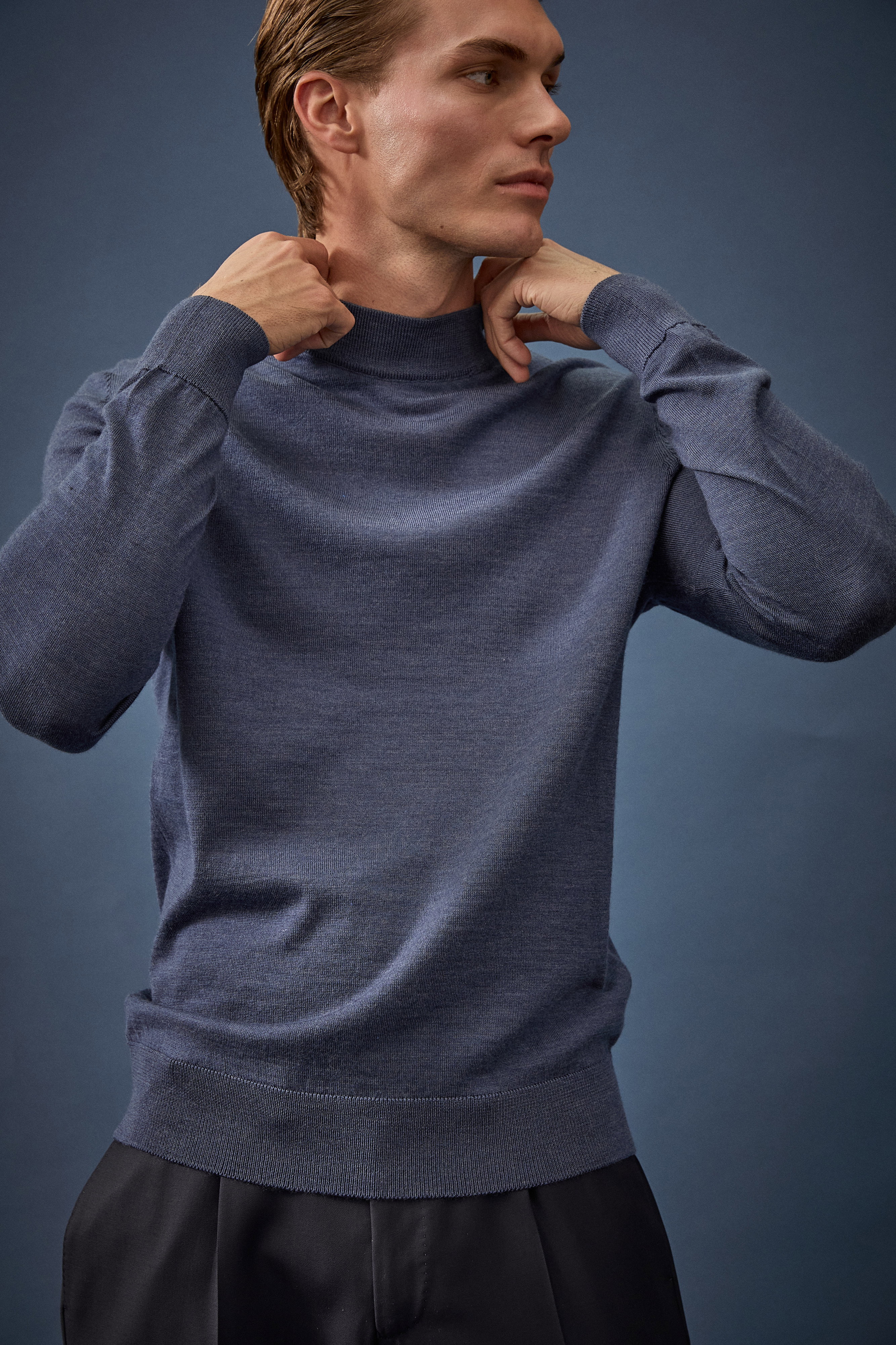 Stehkragenpullover aus Merzerisierter Merinowolle