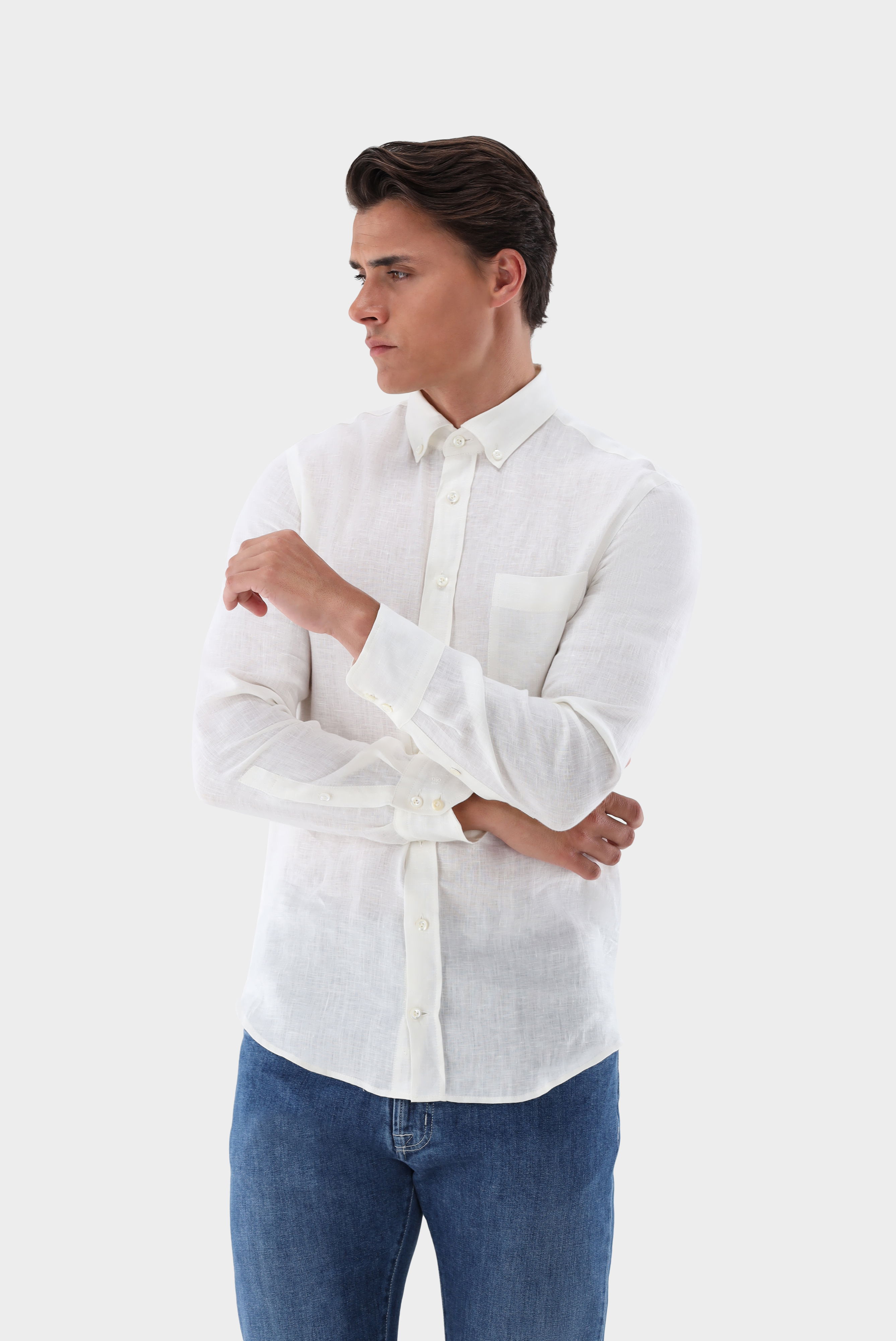 Linen Button-Down Collar Shirt Slim Fit
