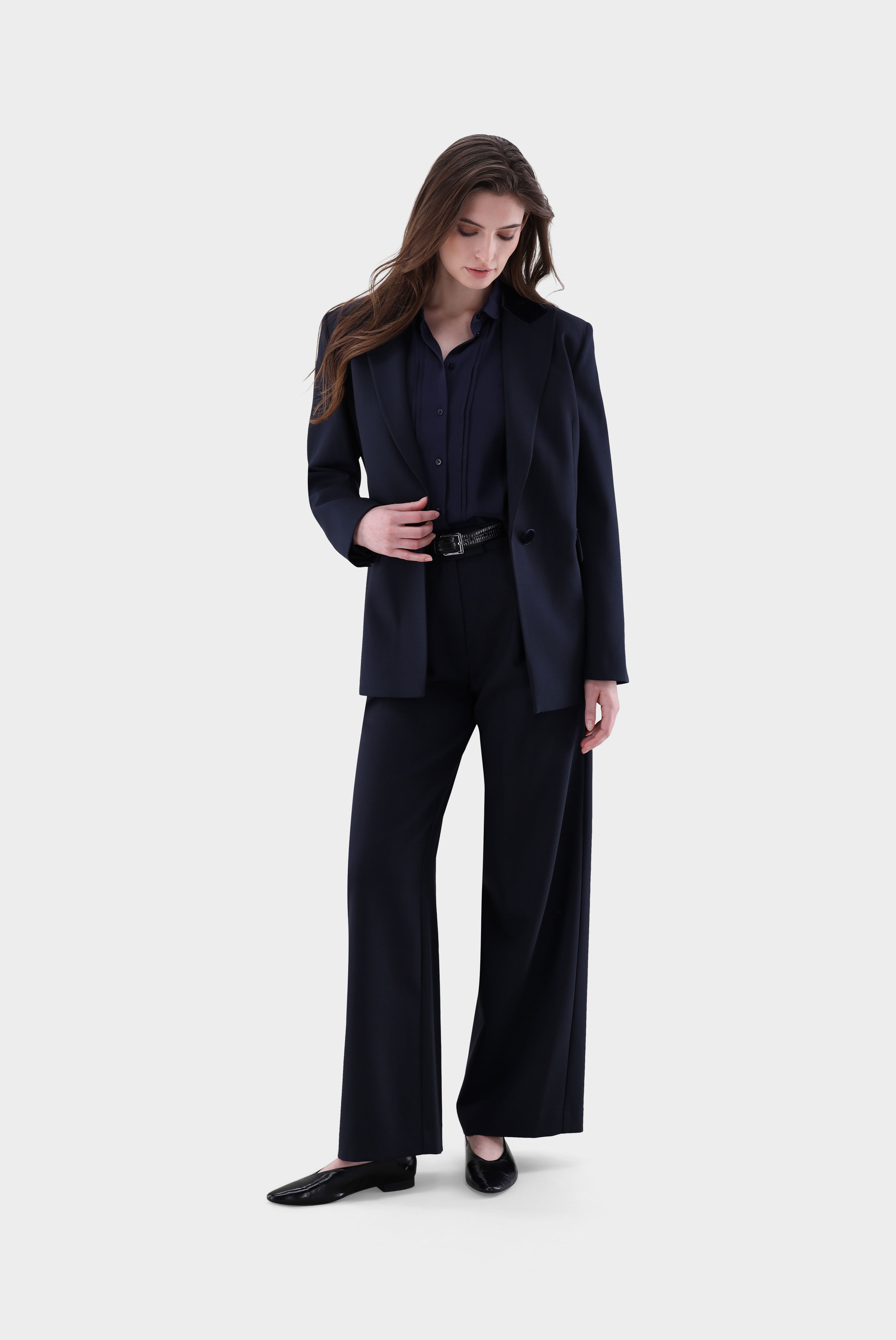 Blazer mit geradem Saum und Samt-Detail günstig online kaufen