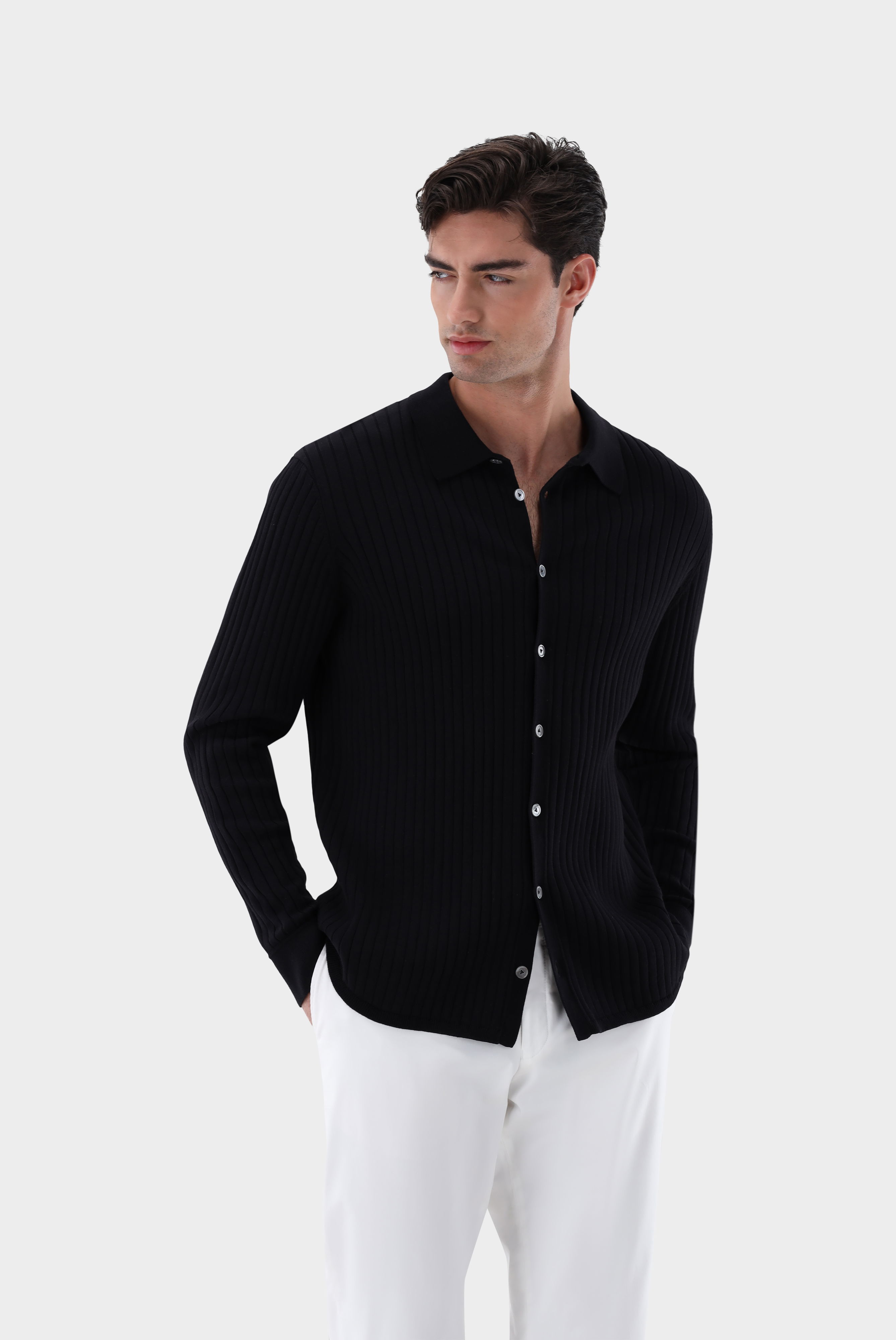 Strickhemd gerippt mit Seide