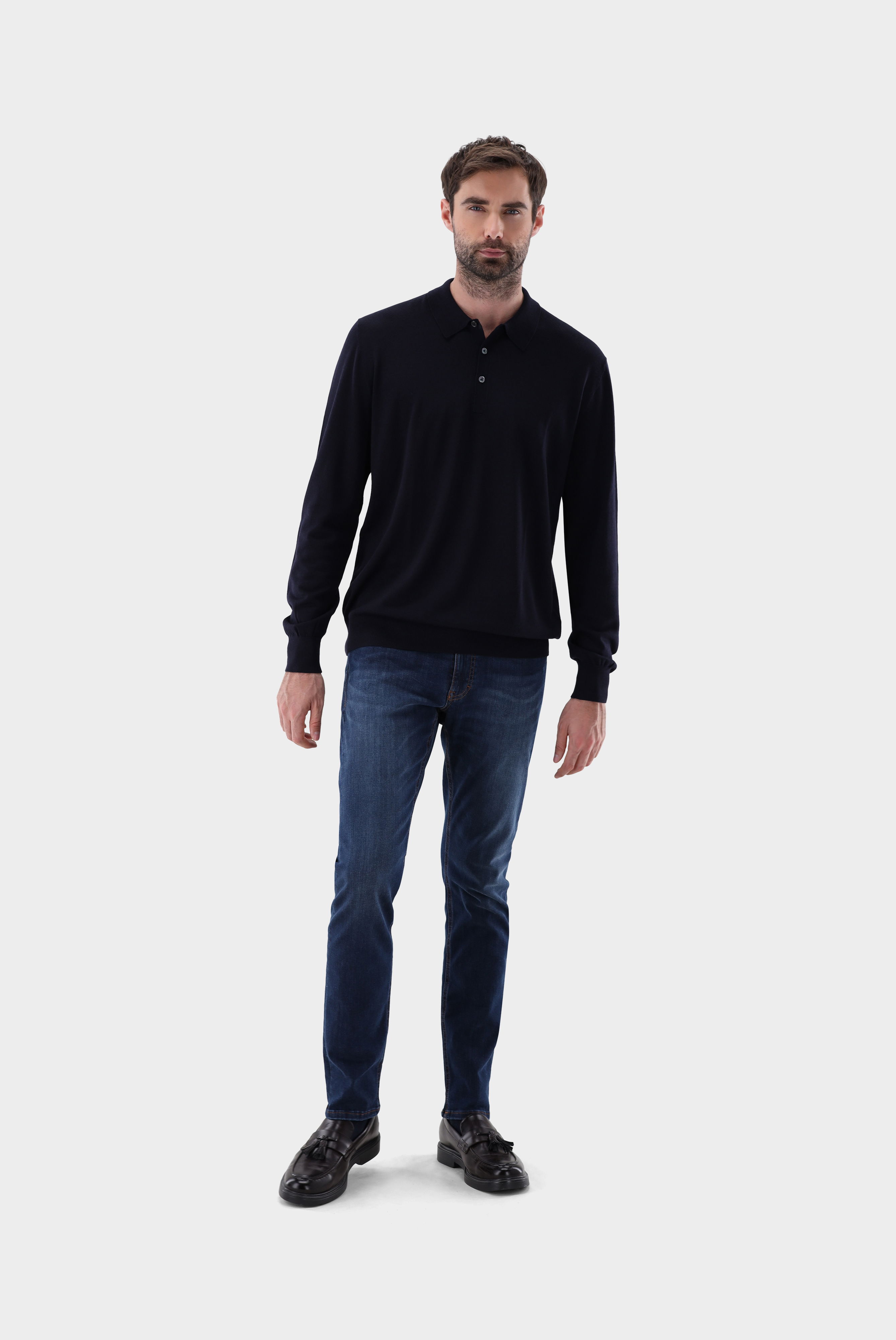 Poloshirt Langarm aus ultrafeiner Merinowolle günstig online kaufen