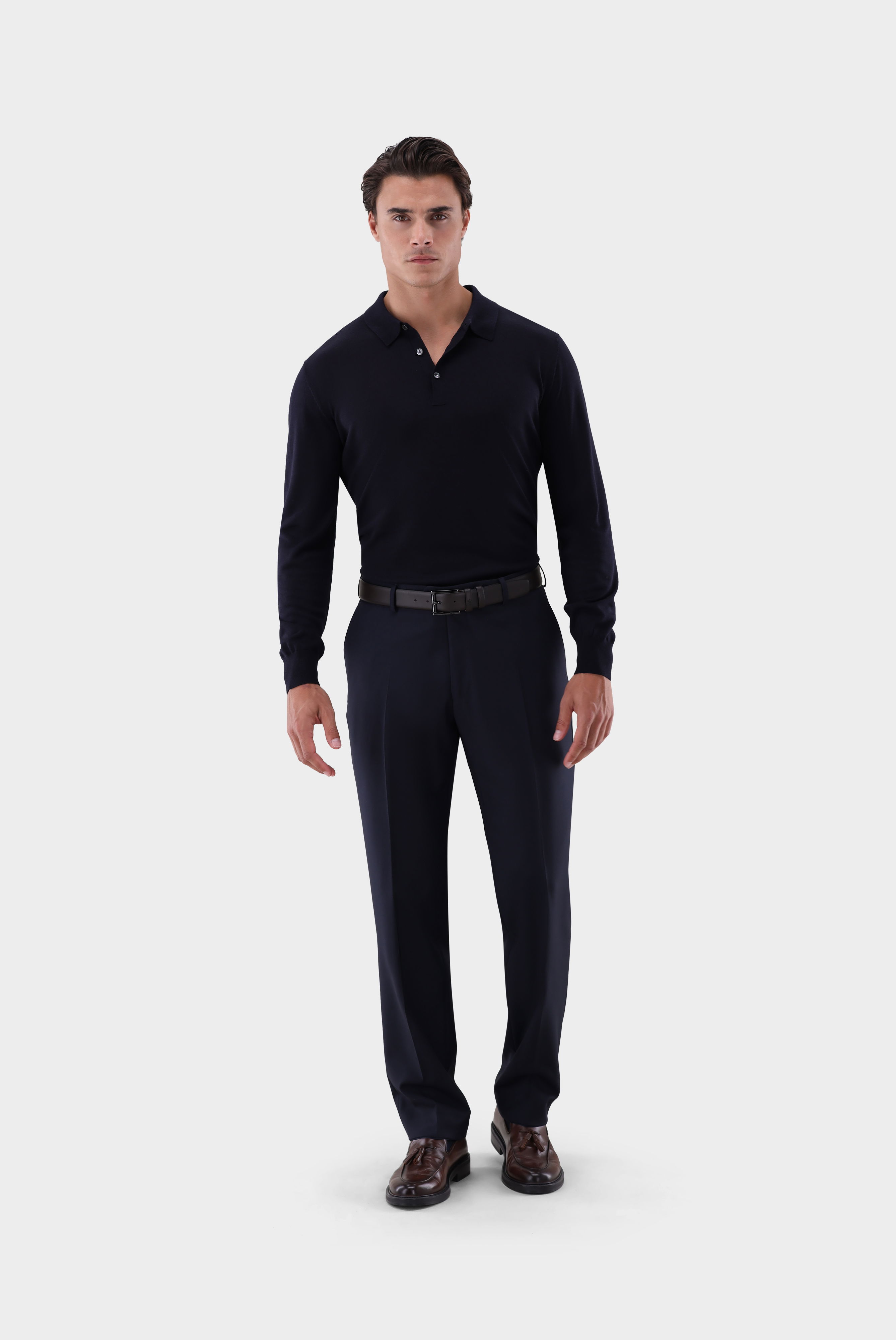 Poloshirt Langarm aus ultrafeiner Merinowolle günstig online kaufen