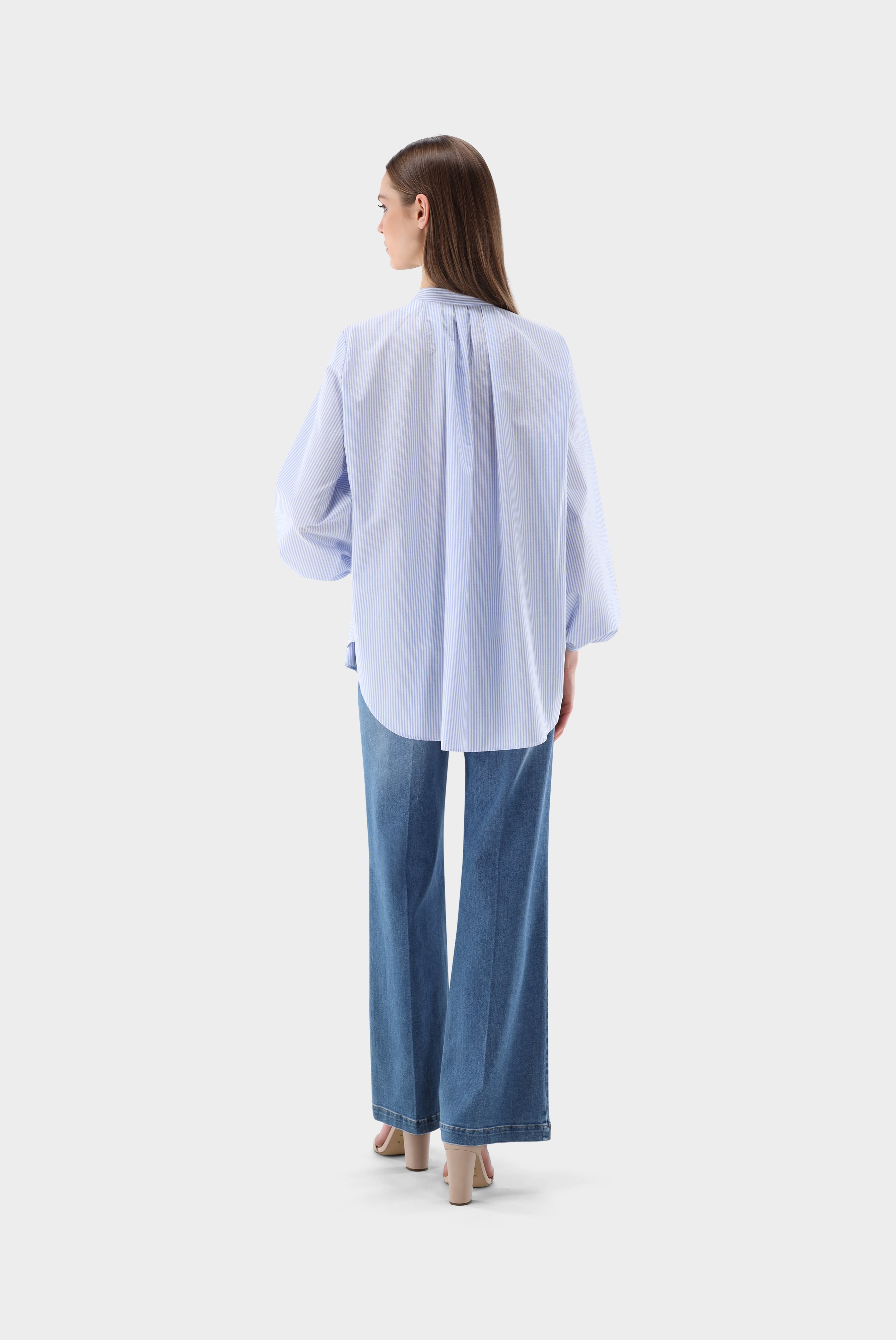 Casual Blouses+Shirt blouse with balloon sleeves and jacquard stripes+05.528M.49.151022.720.34