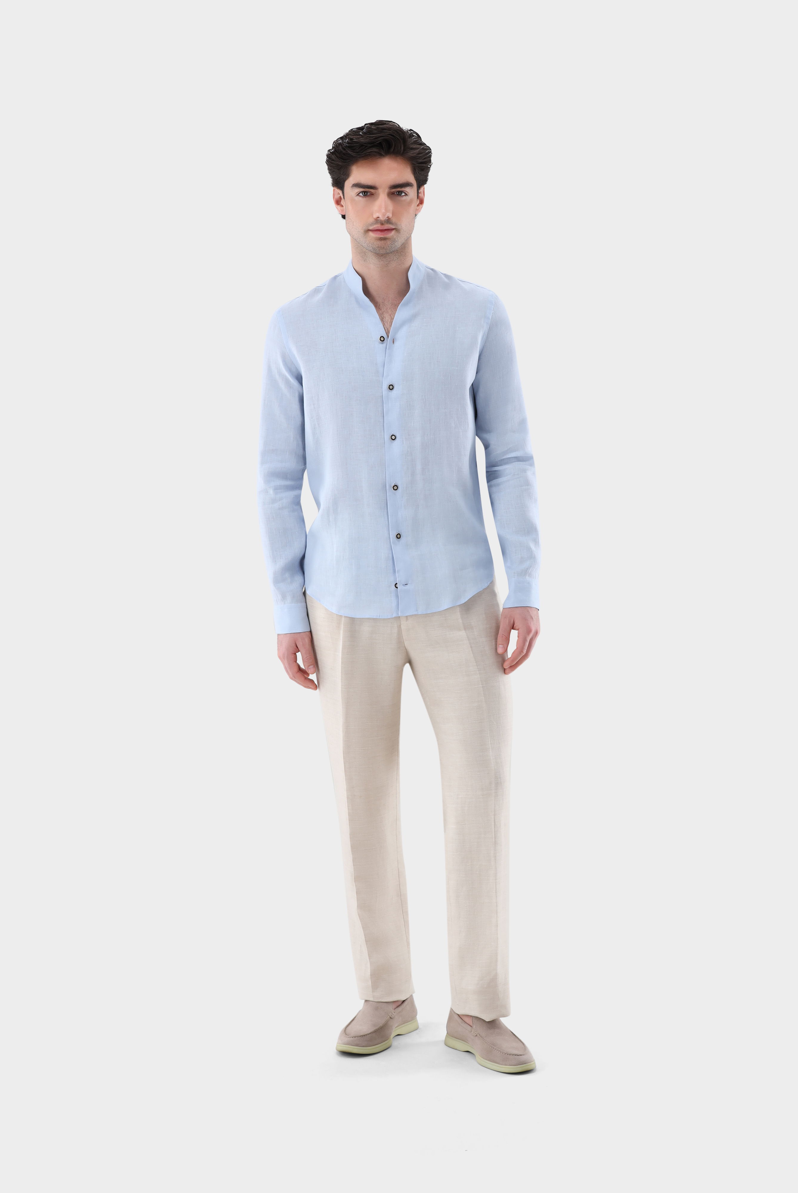 Stehkragen Hemd aus Leinen günstig online kaufen