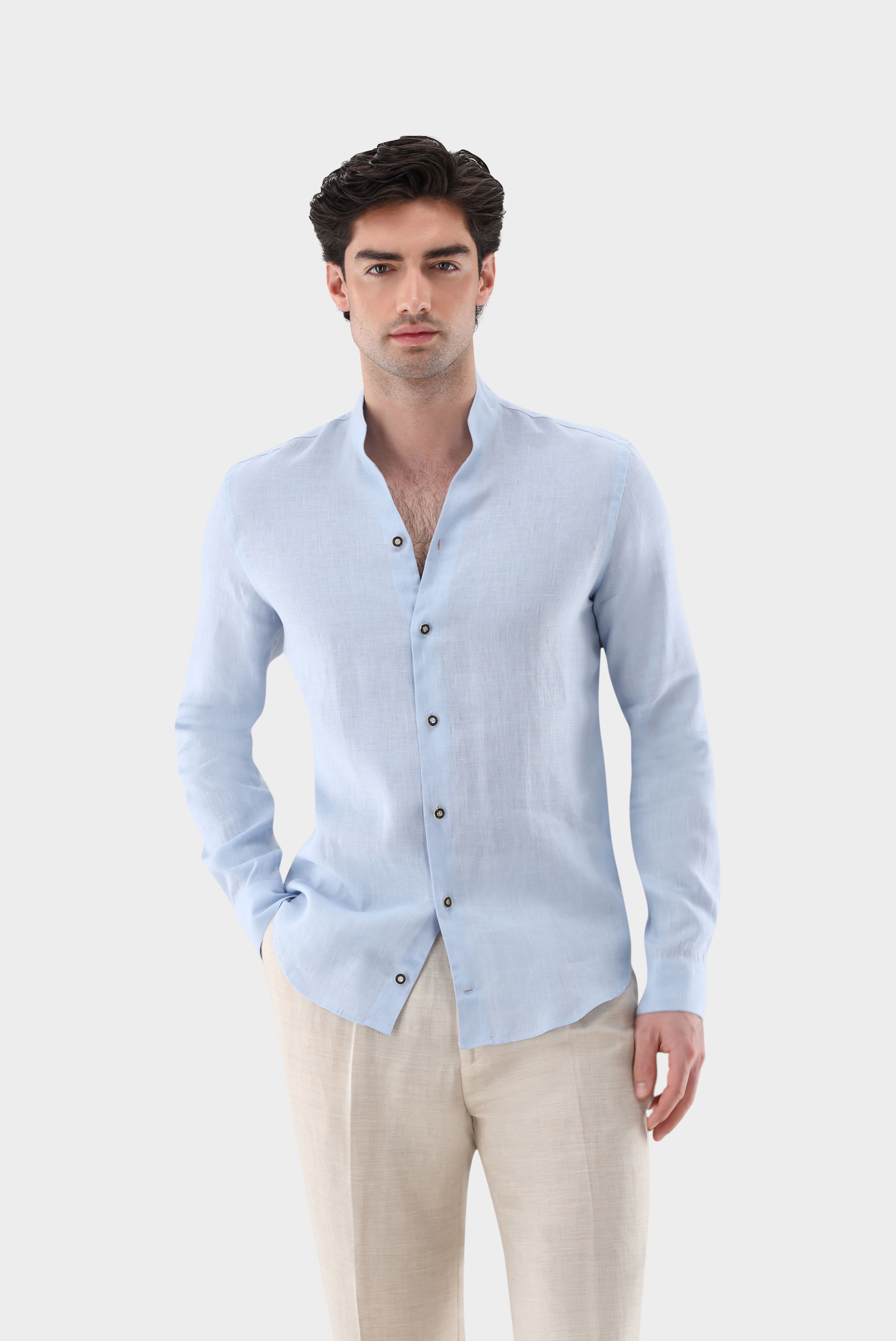 Stehkragen Hemd aus Leinen