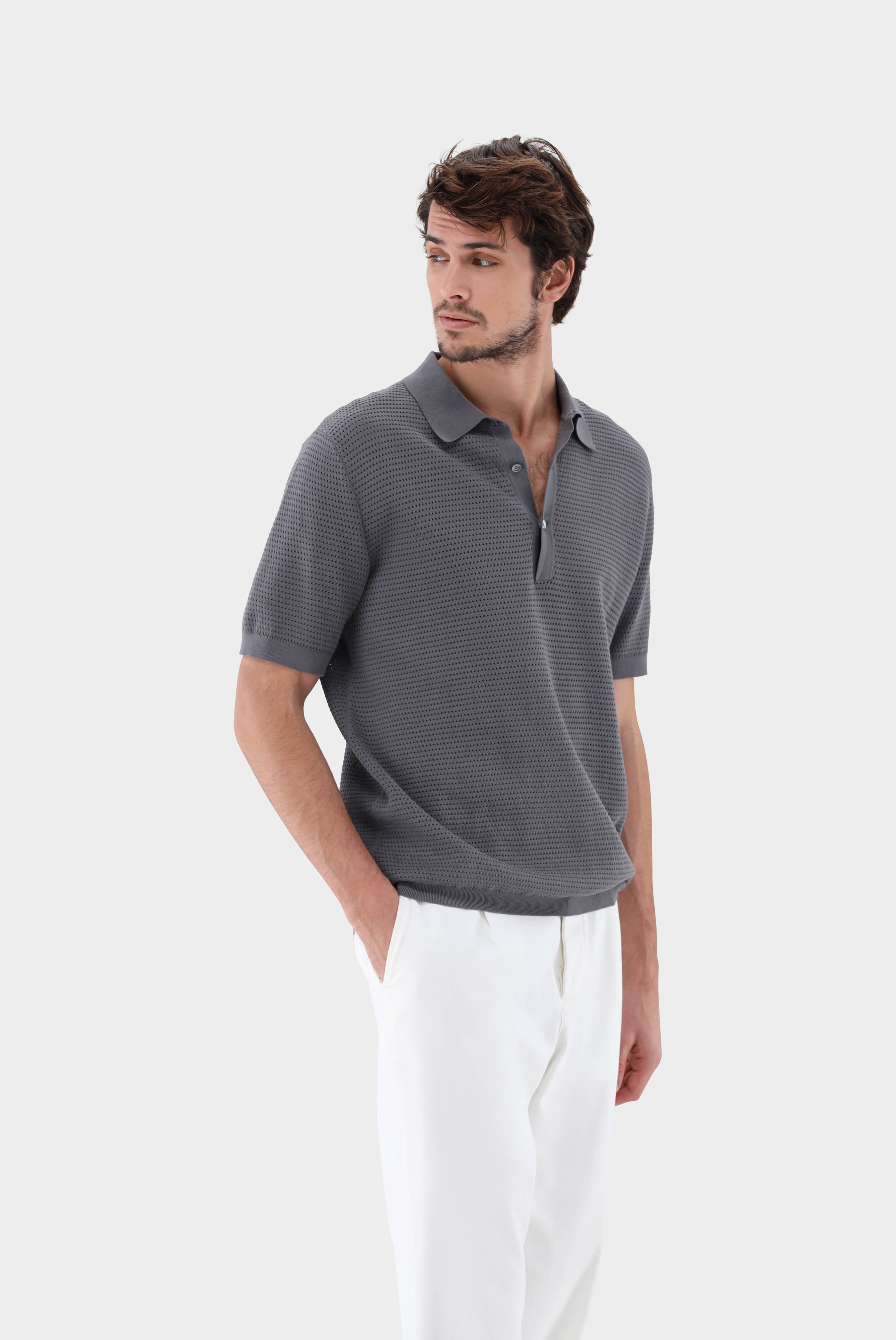 Polo Shirt with Mesh Structure in Air Cotton