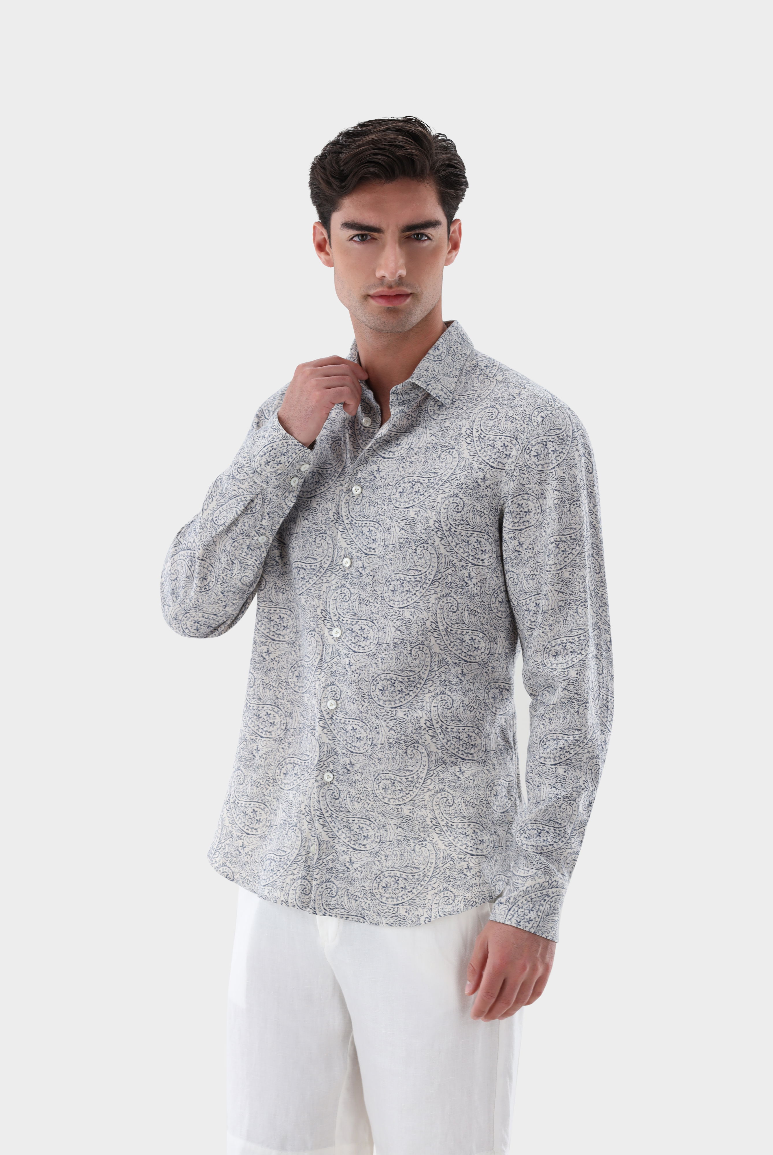 Leinenhemd mit Paisley Druck Tailor Fit