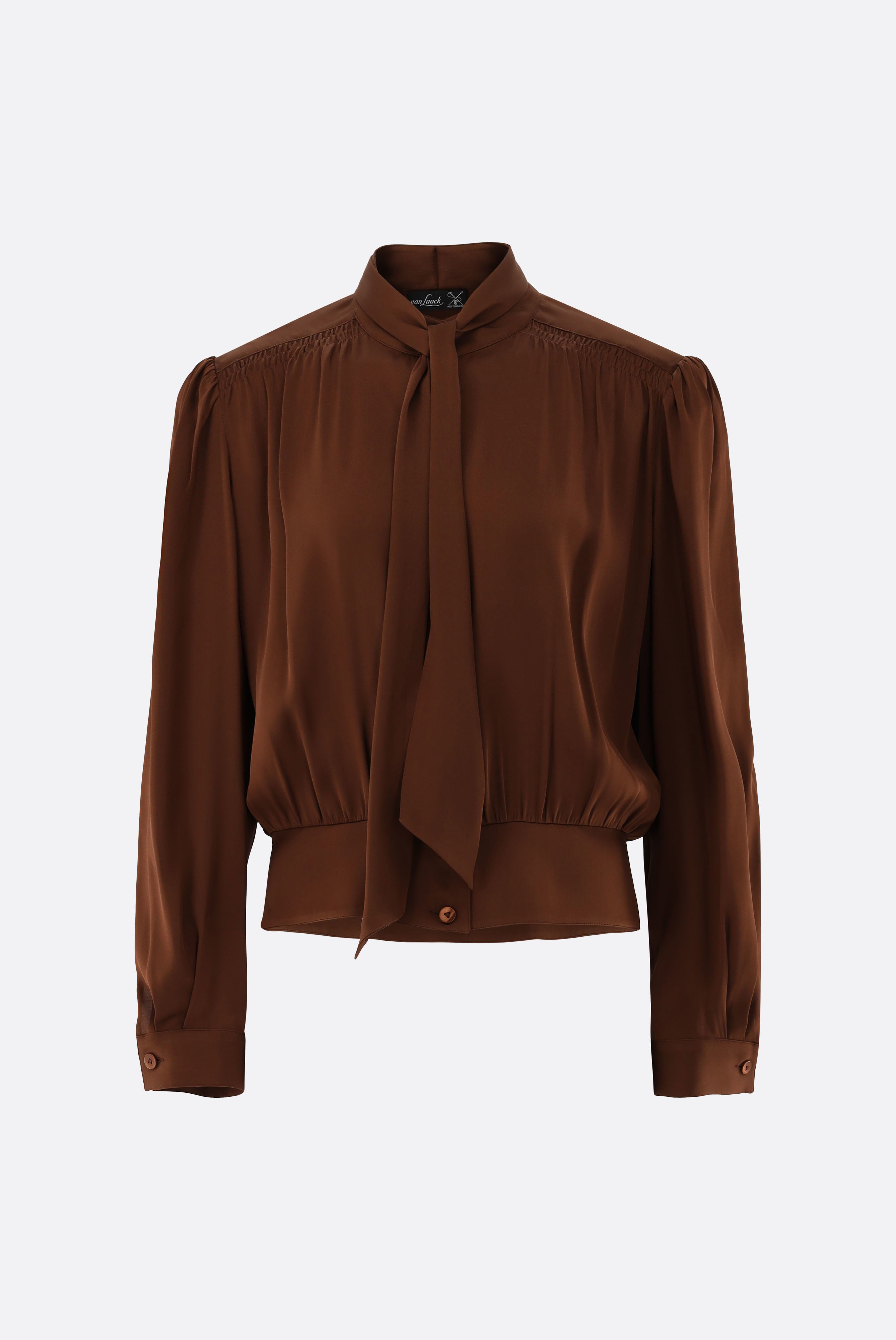 Pussy-bow blouse with gathered peplum