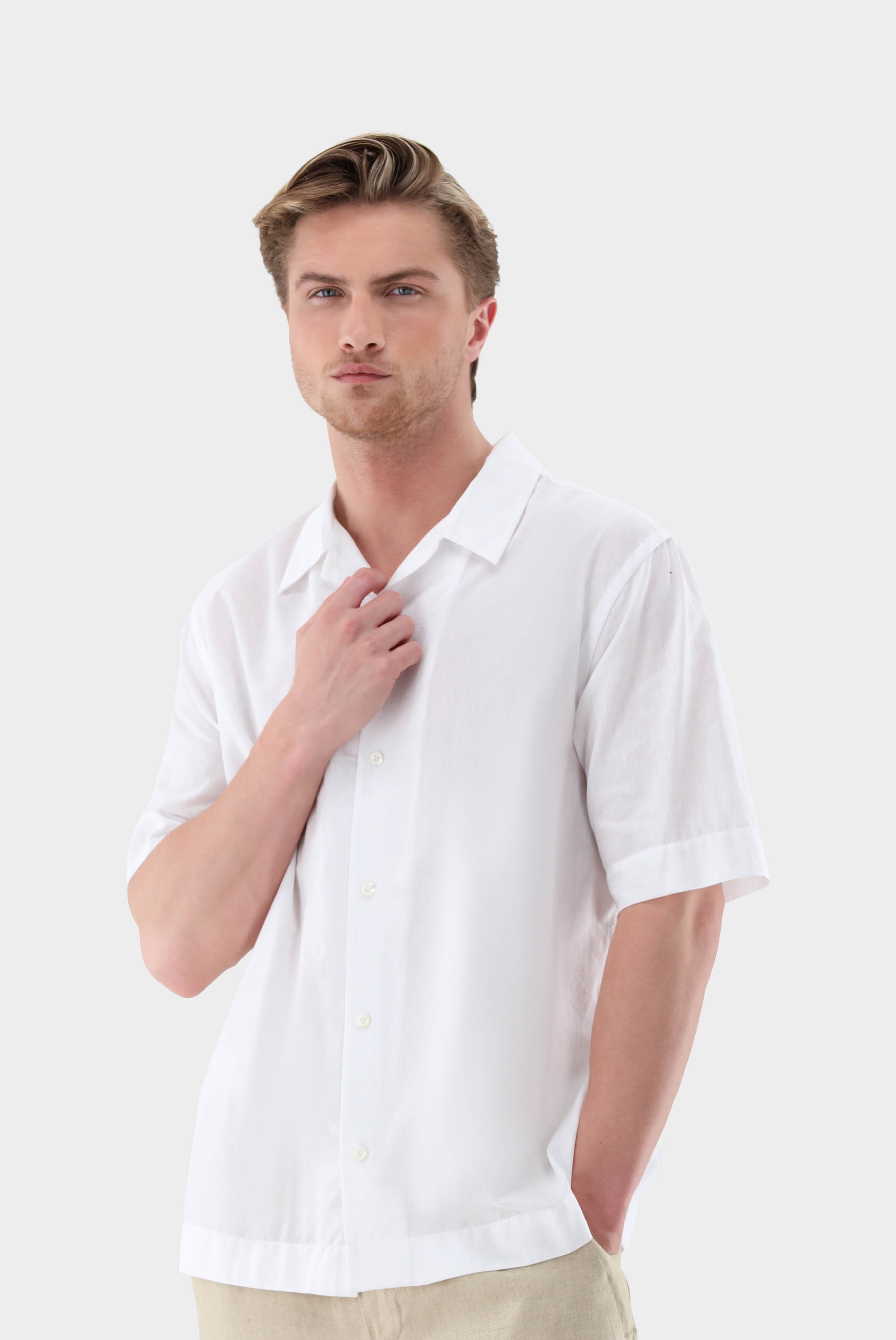 Cotton and Linen Striped Short Sleeve Shirt
