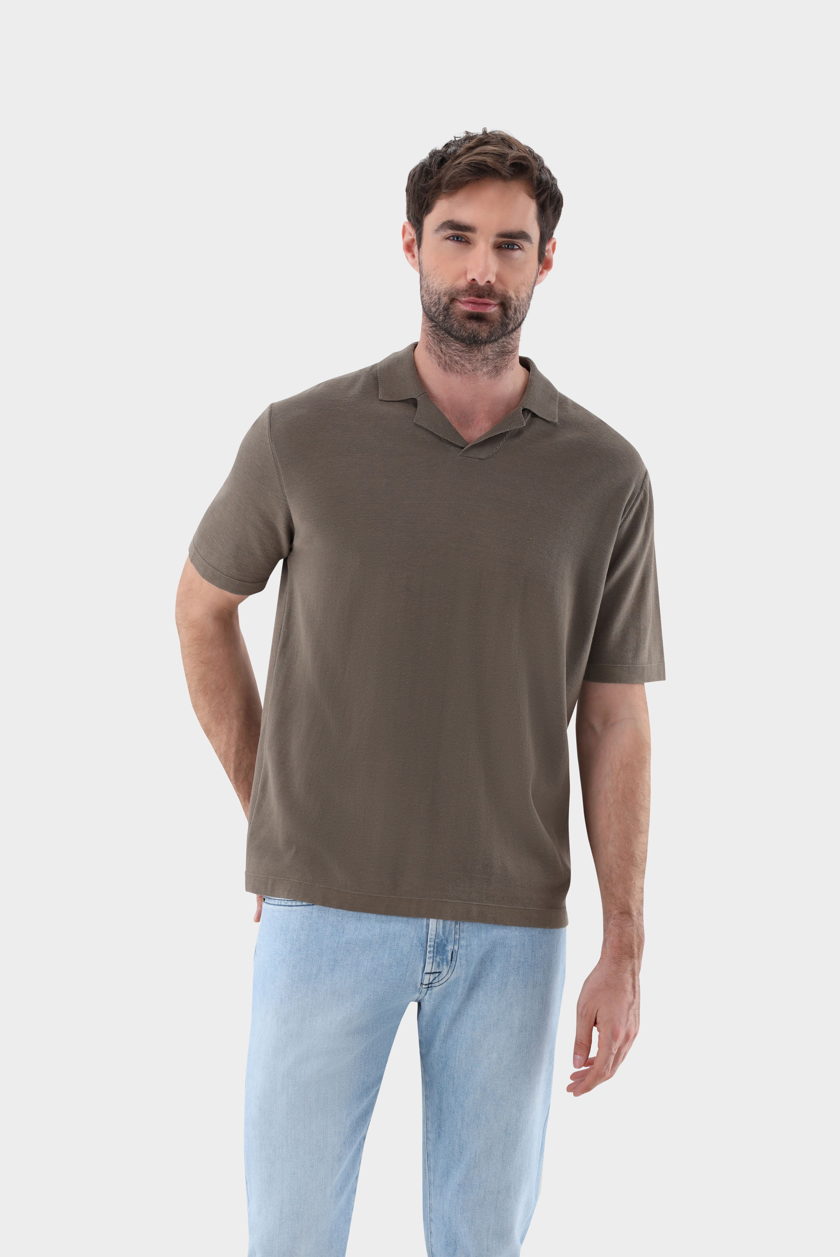 V-Neck-Polo mit Revers und Seide