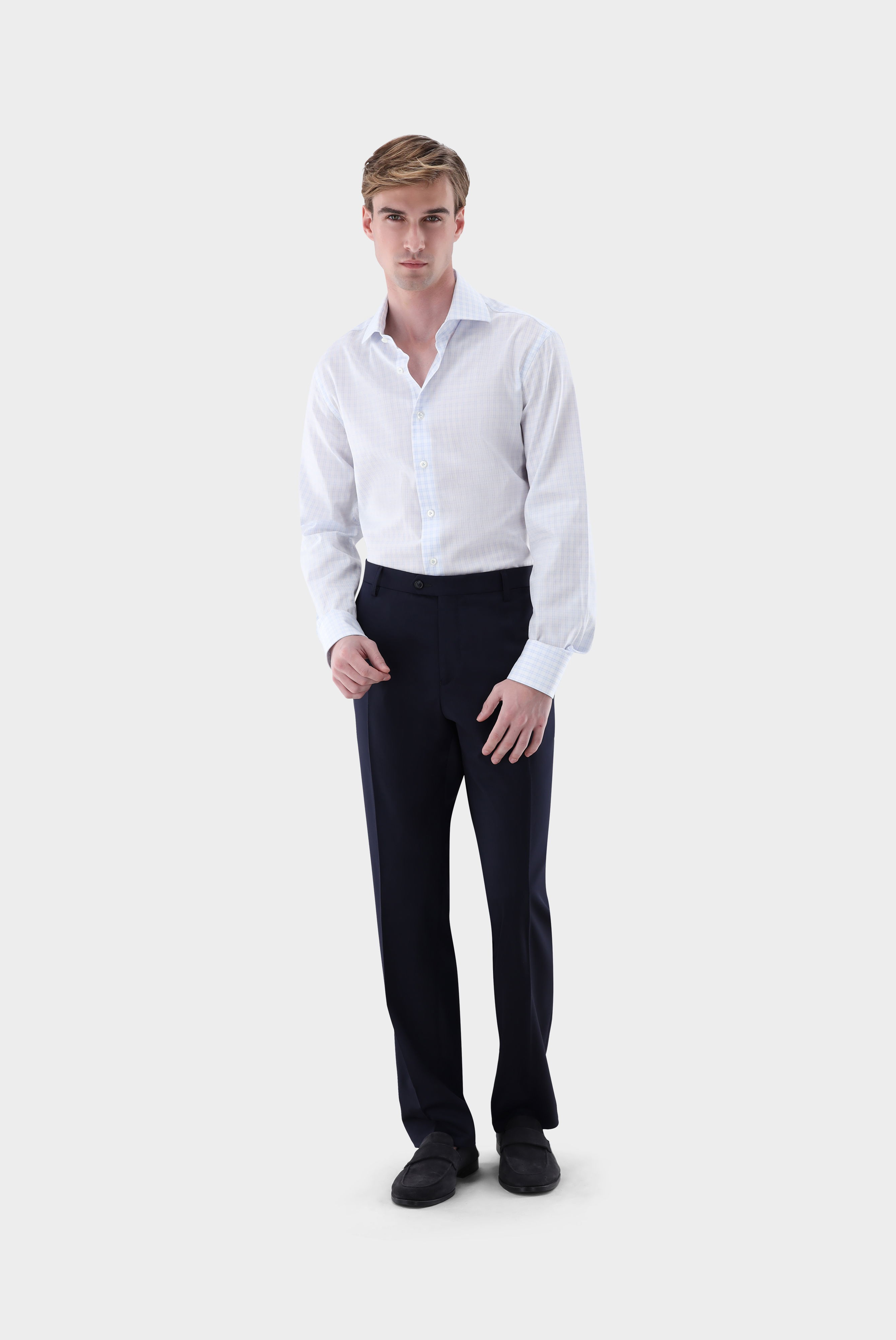 Kariertes Businesshemd aus Dobby Gewebe mit Haifischkrag günstig online kaufen