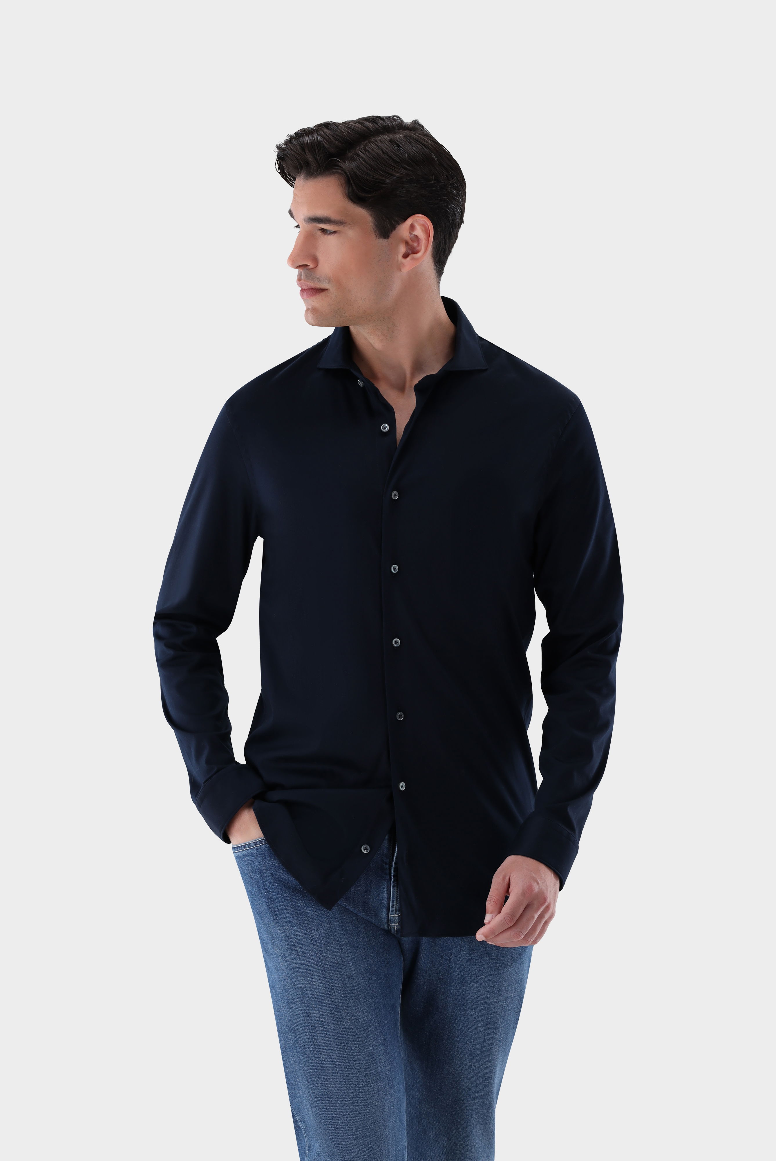 Jerseyhemd aus Schweizer Baumwolle Slim Fit