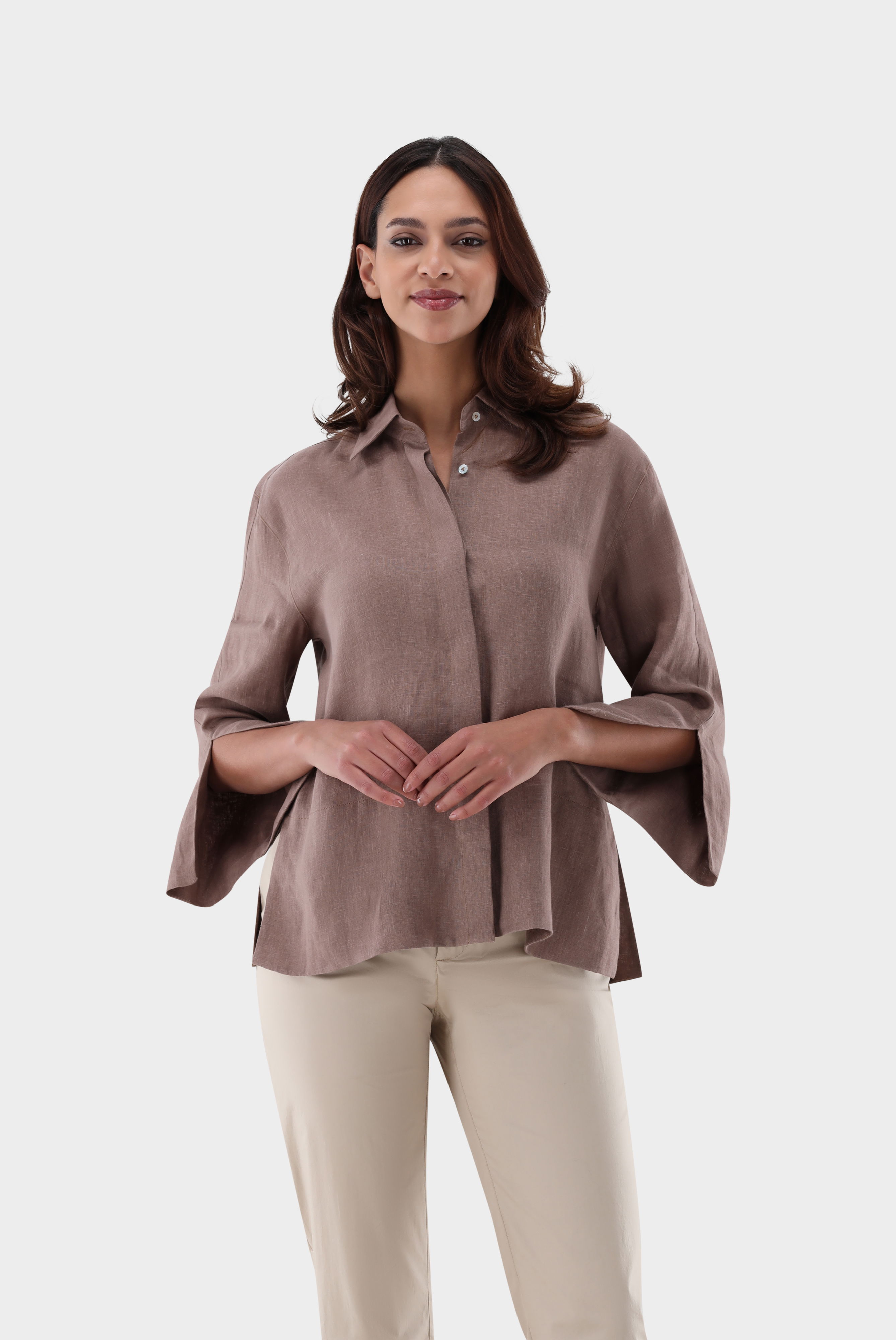 Leinenbluse mit Seitenschlitzen Boxy Fit