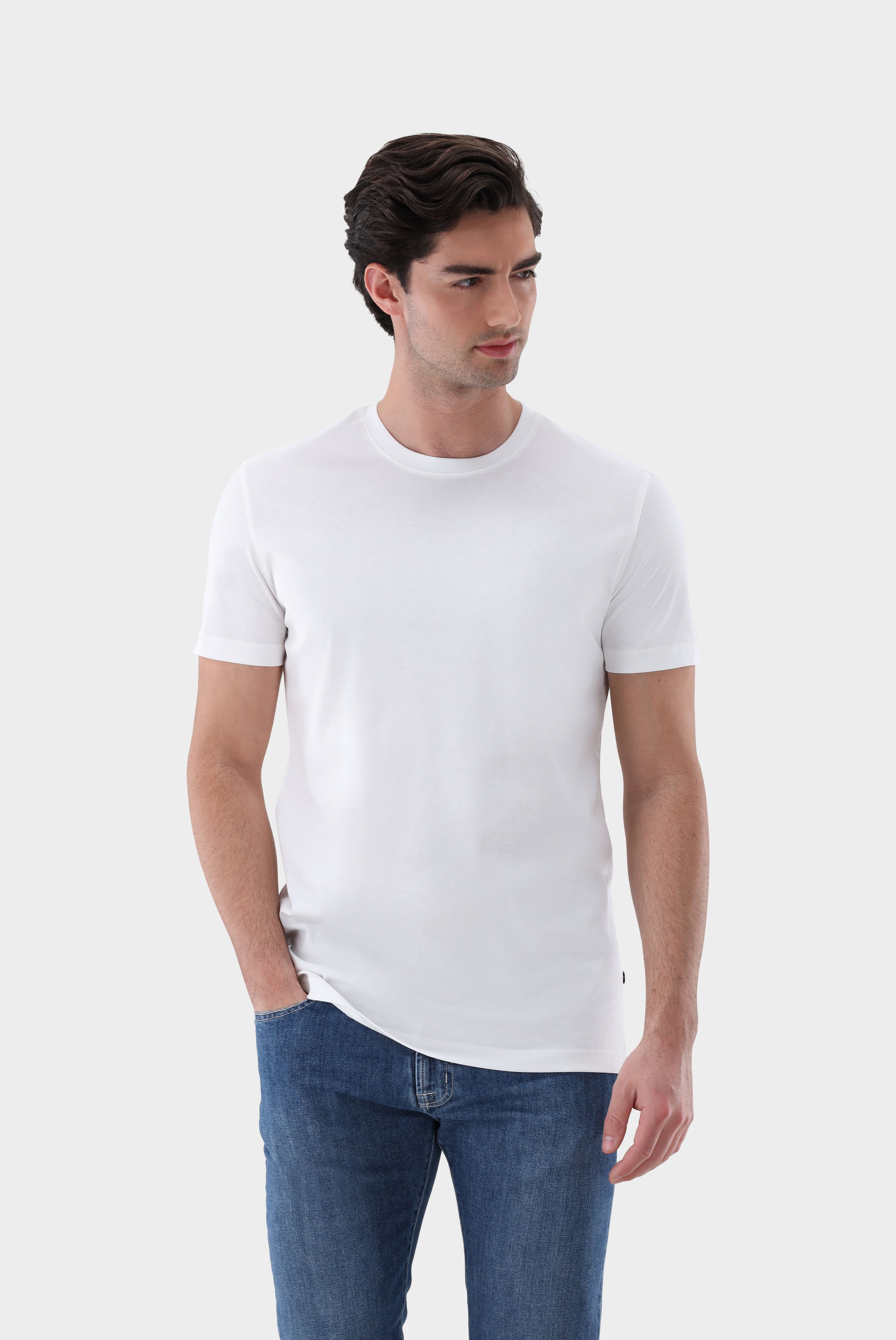 T-Shirt aus Schweizer Baumwolle mit Rundhals Slim Fit