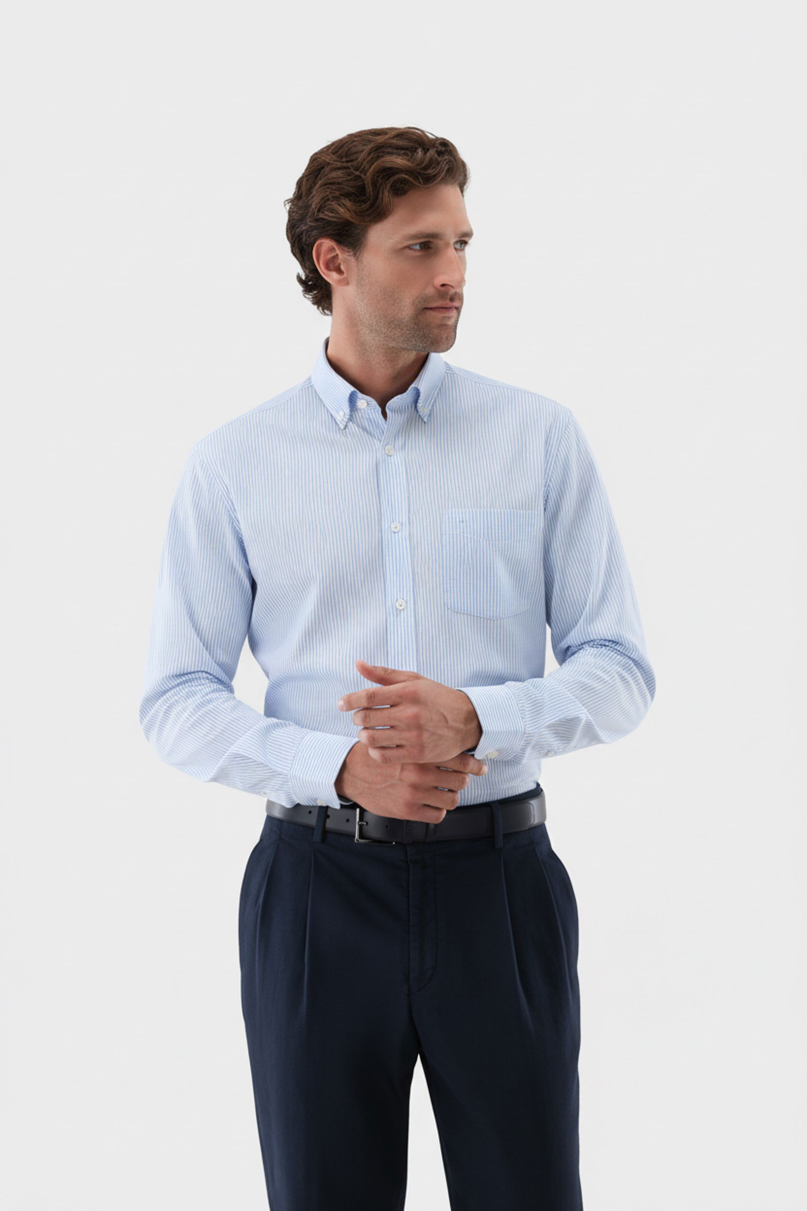 Gestreiftes Oxfordhemd mit Button-Down Tailor Fit