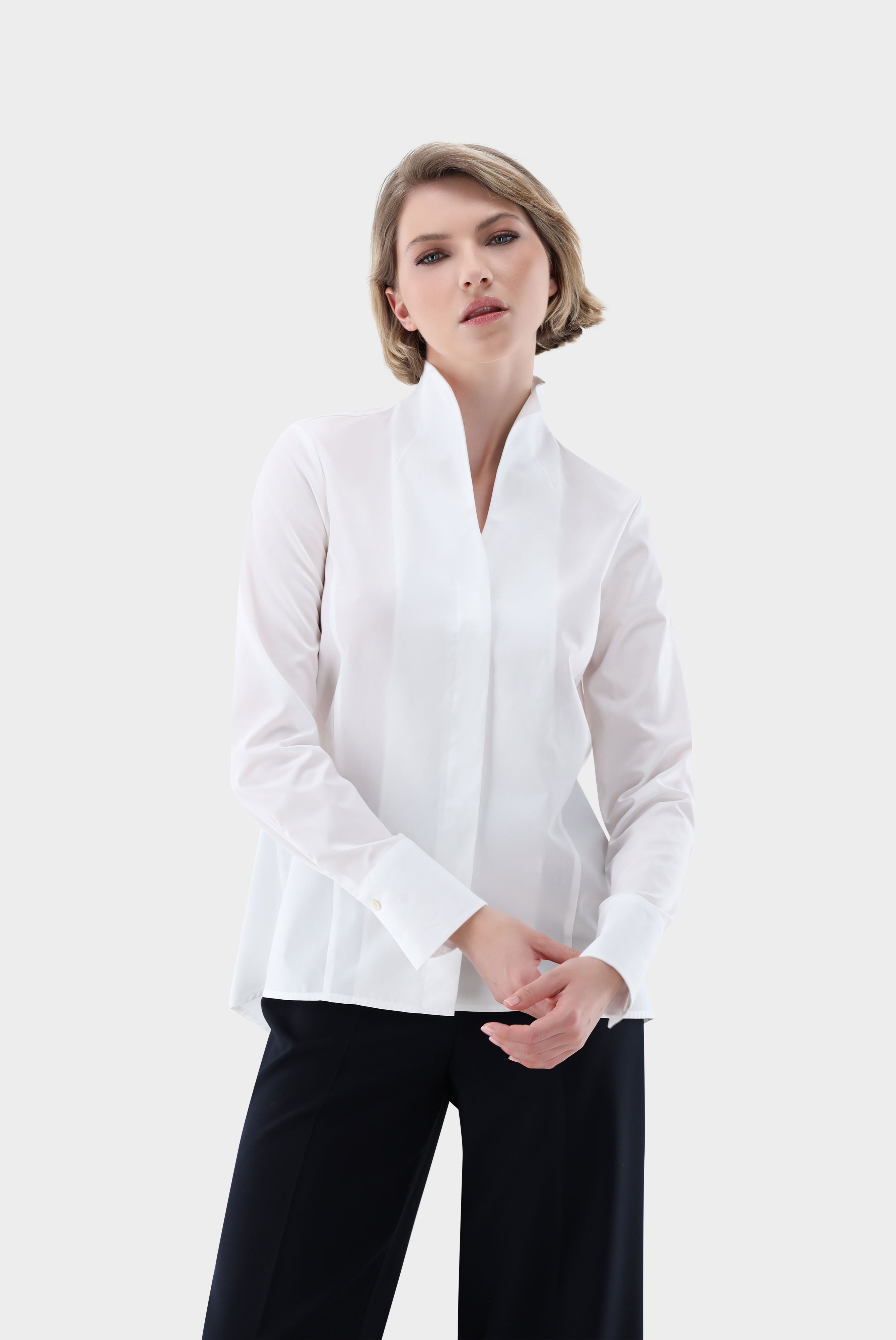 Fitted Blouse with Chalice Collar