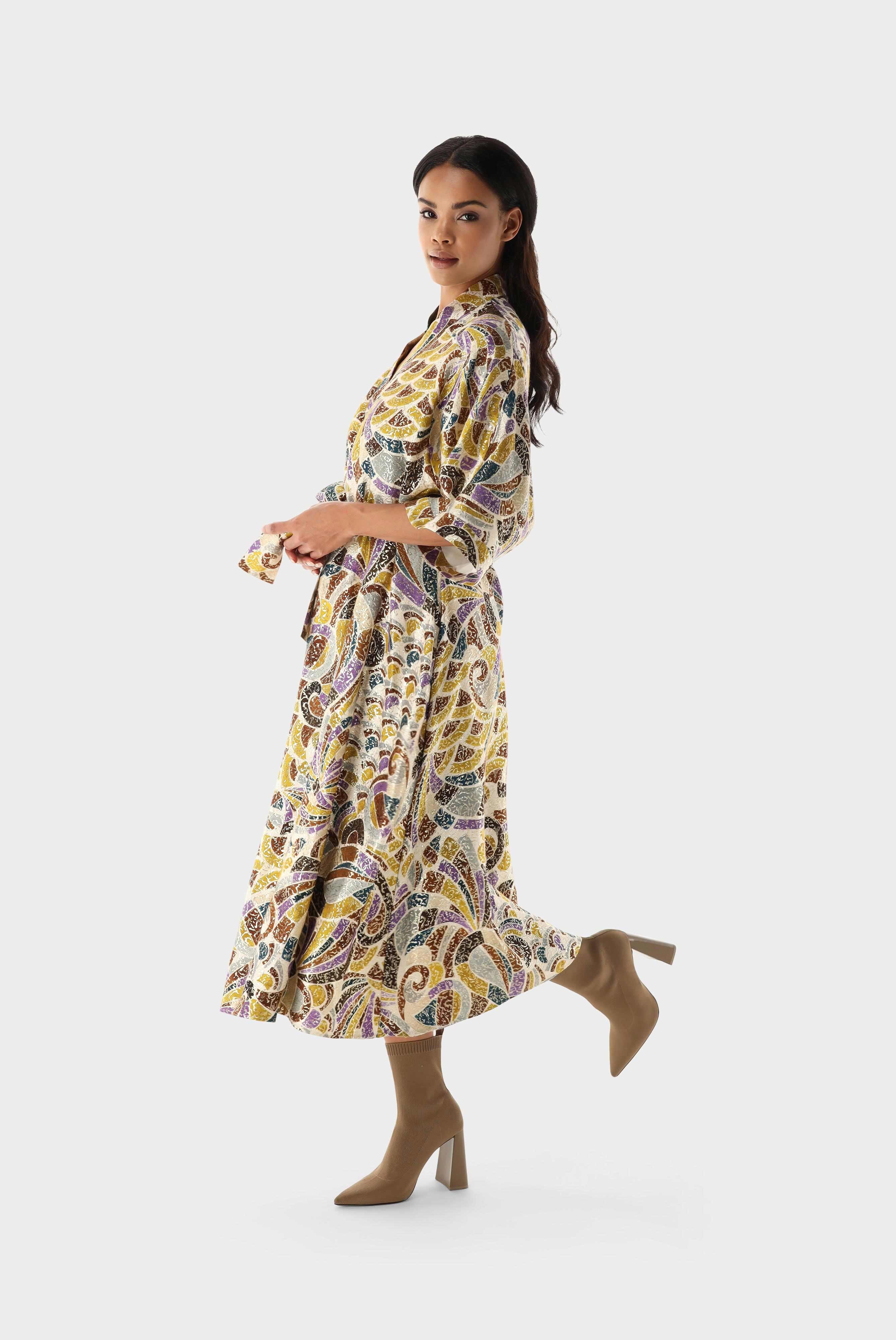 Dresses & Skirts+Kimono dress with shiny ornament print+05.658B.1V.H71573.165.34
