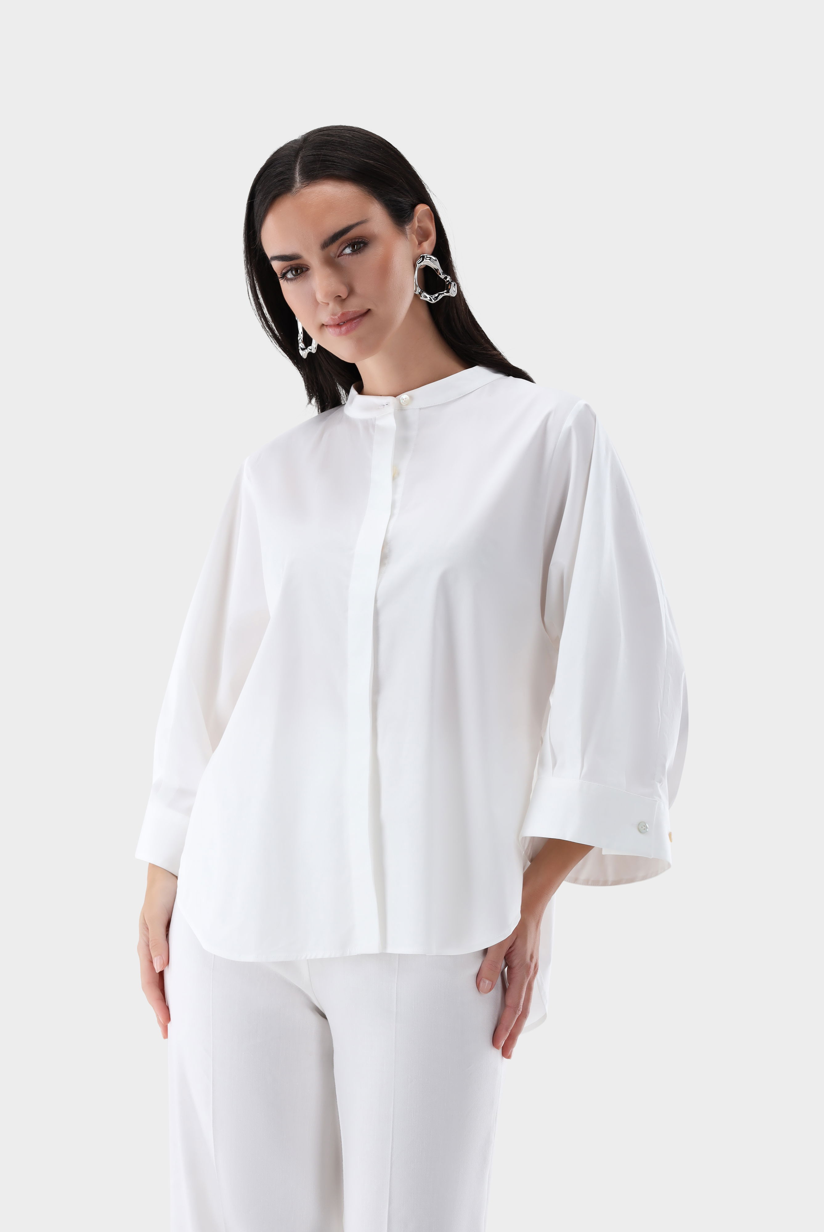Stand-up collar blouse loose fit