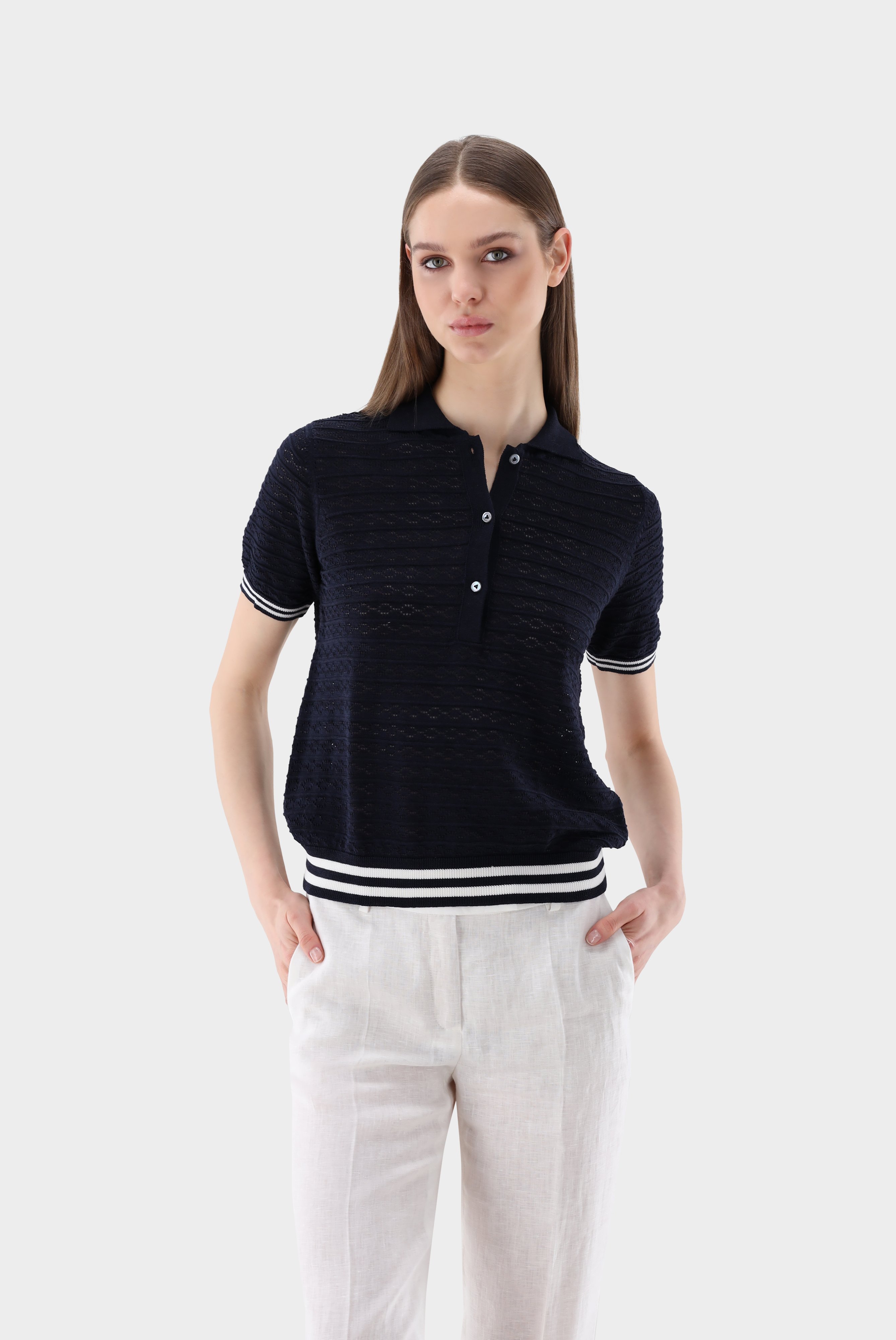 Knit Polo with Pointelle Pattern