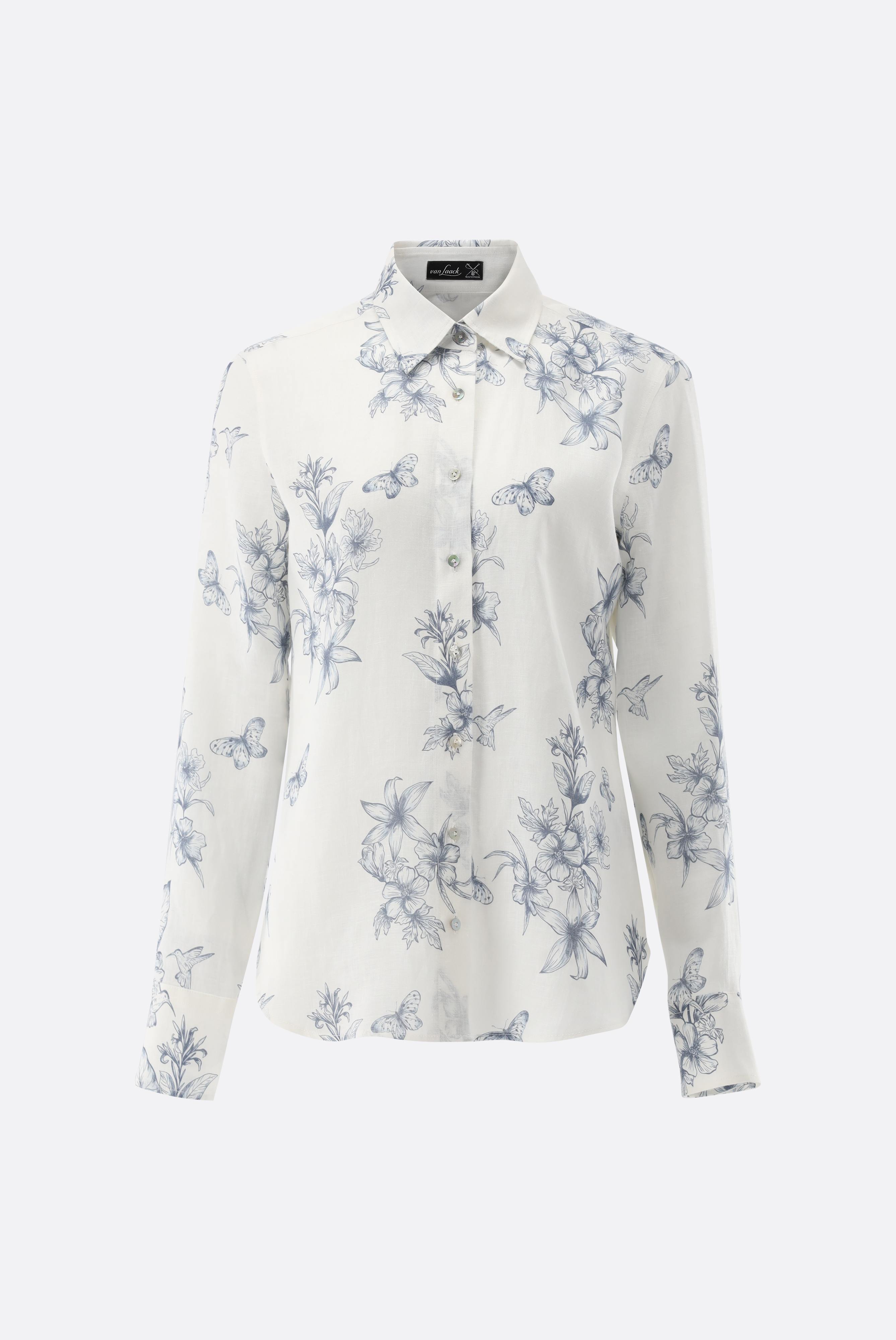 Hemdbluse aus Leinen mit Schmetterlings-Druck